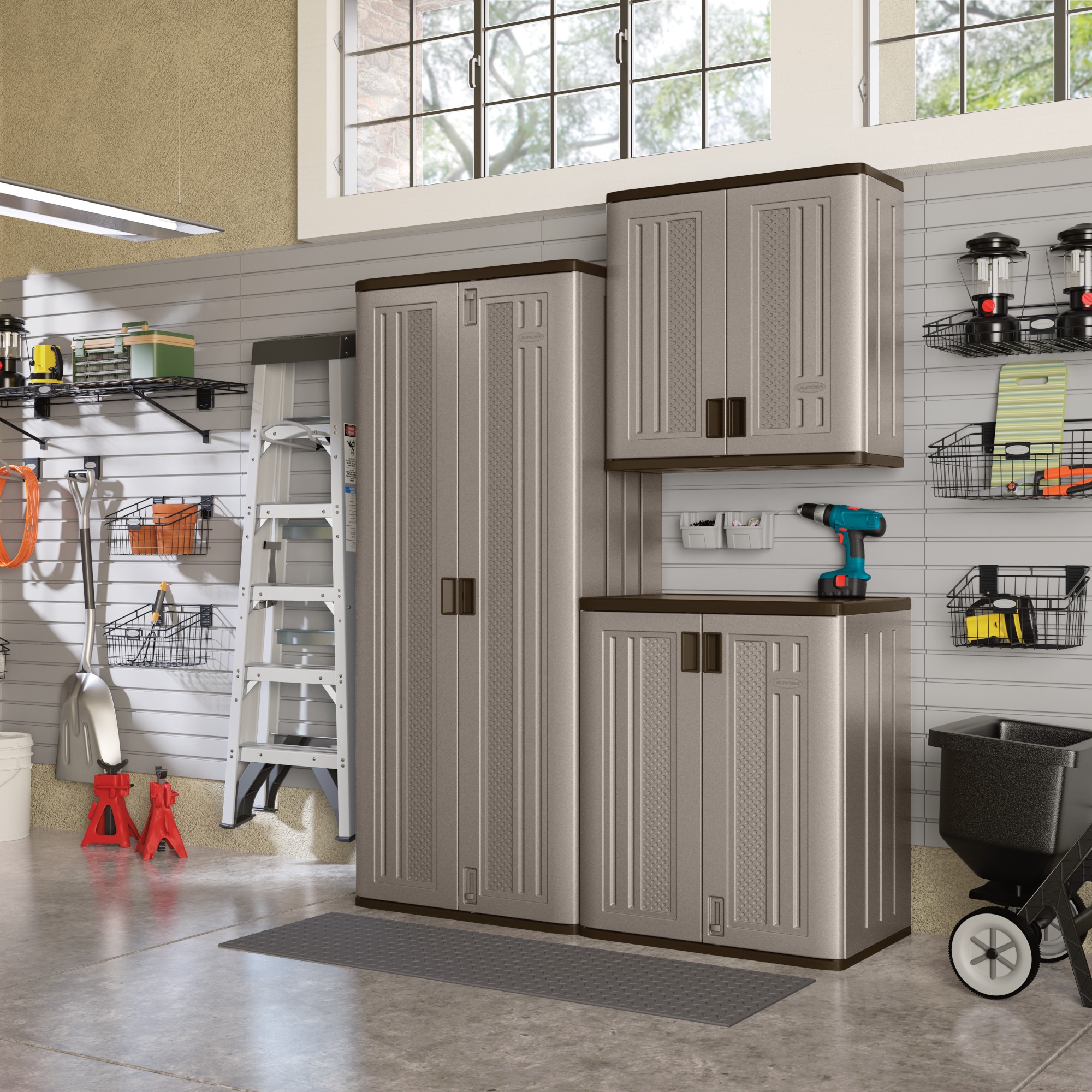 Suncast Plastic Freestanding Garage Cabinet In Gray 30 W X 36 H 20 25 D The Cabinets Department At Lowes Com