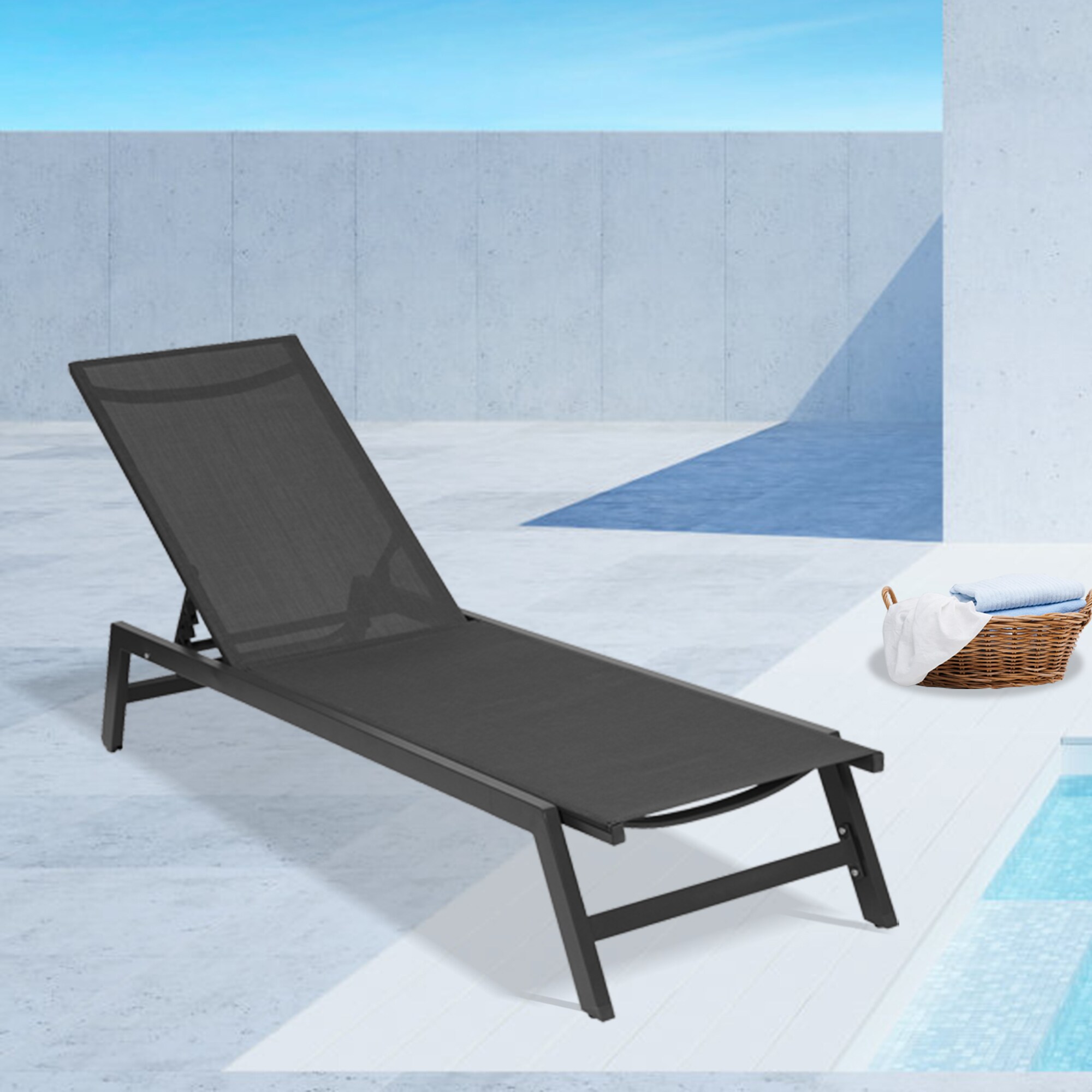 black mesh sun loungers