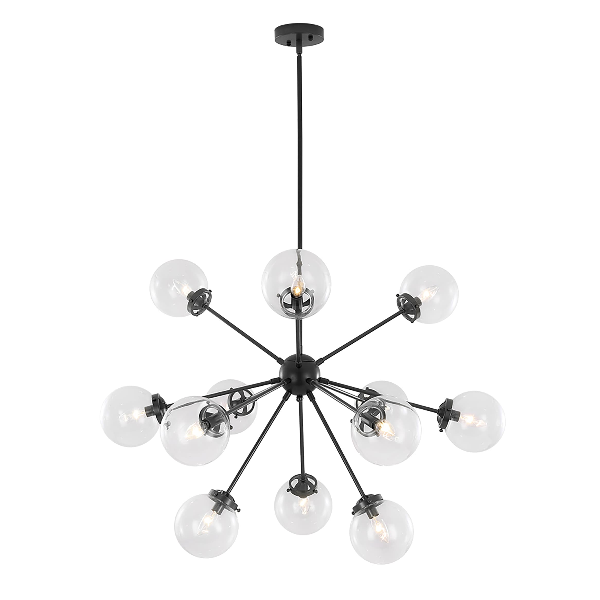 Matte Black 12-Light Sputnik Chandelier with Glass Globes