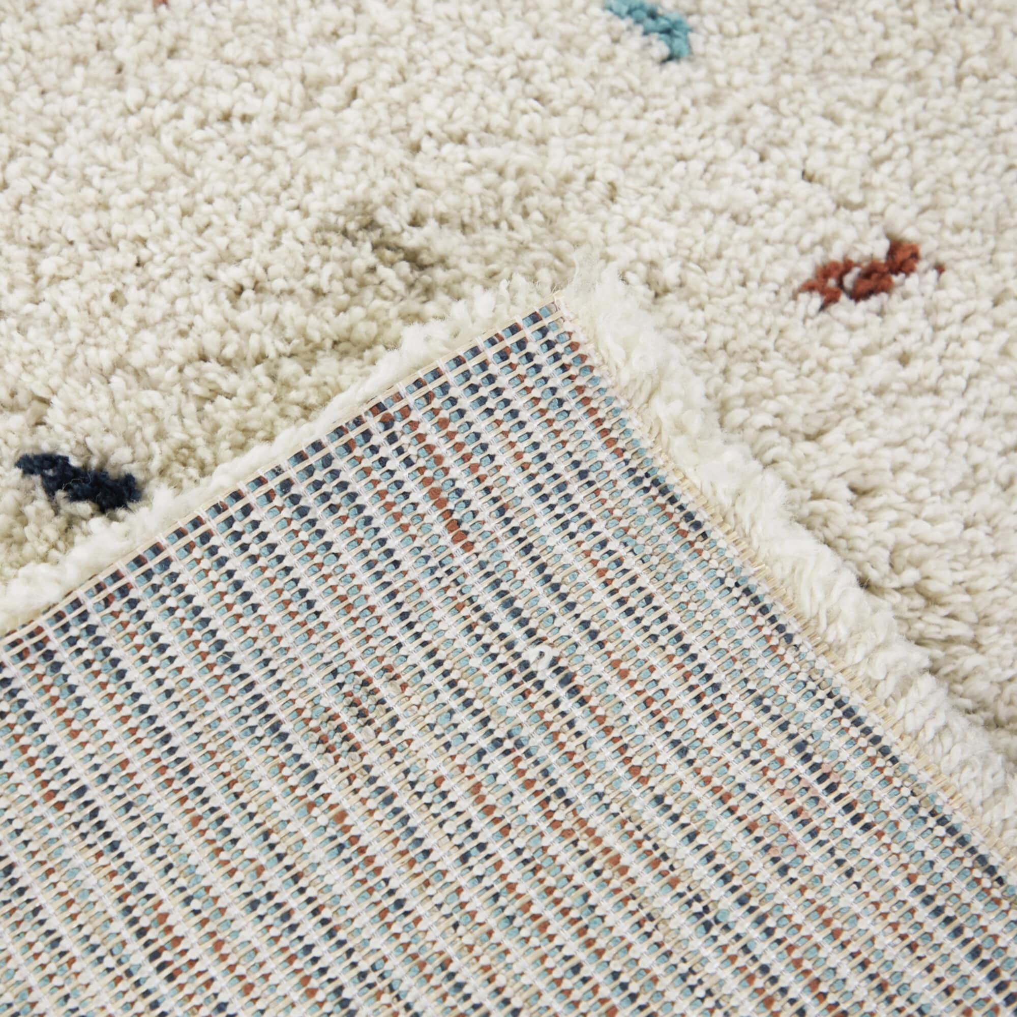 Cream and Multicolor Synthetic Shag Kids' Rectangular Area Rug 5' x 7'