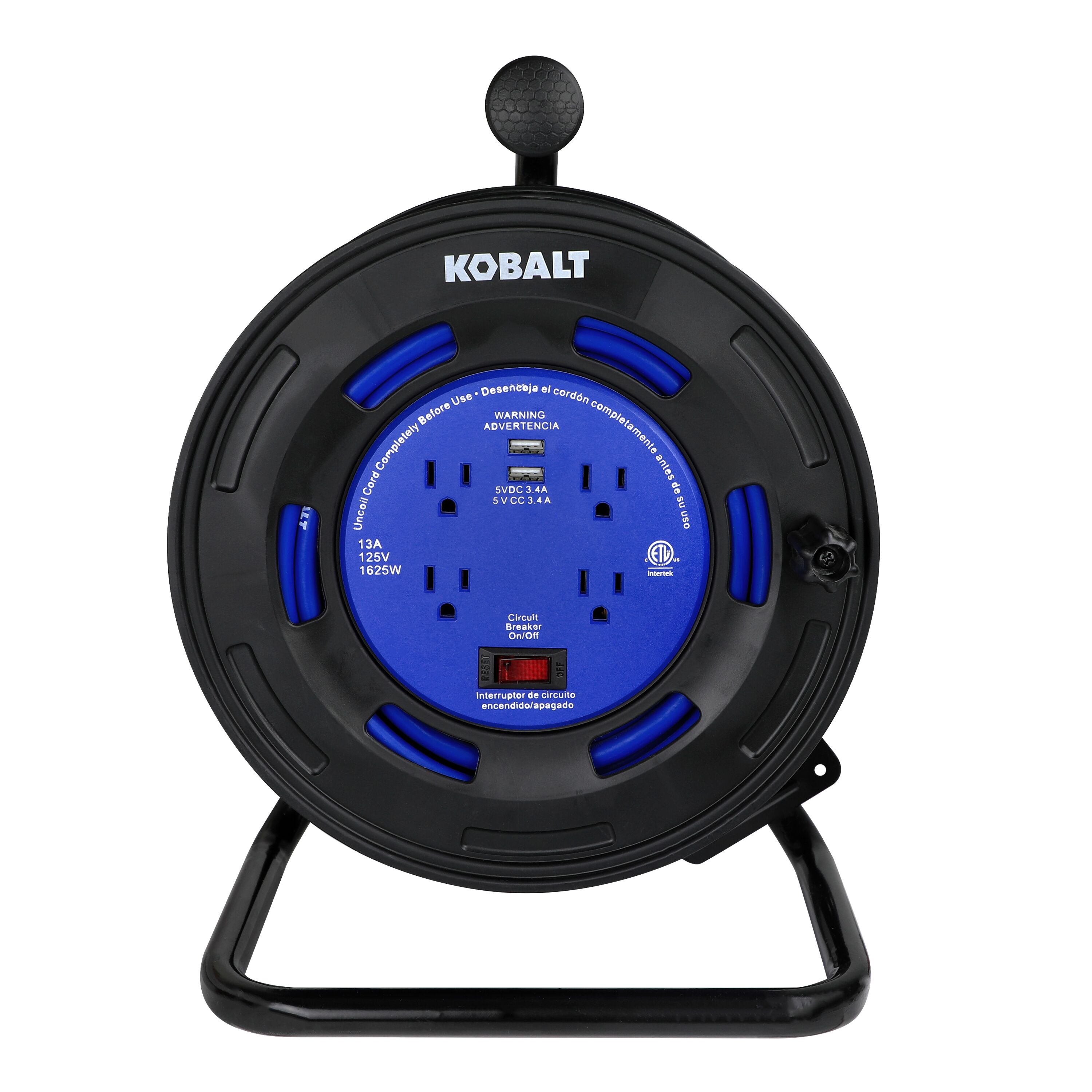 Kobalt 4-outlet Kobalt Black/blue Cord Reel 2-USB W/80ft 14/3 SJTW Ext Cord
