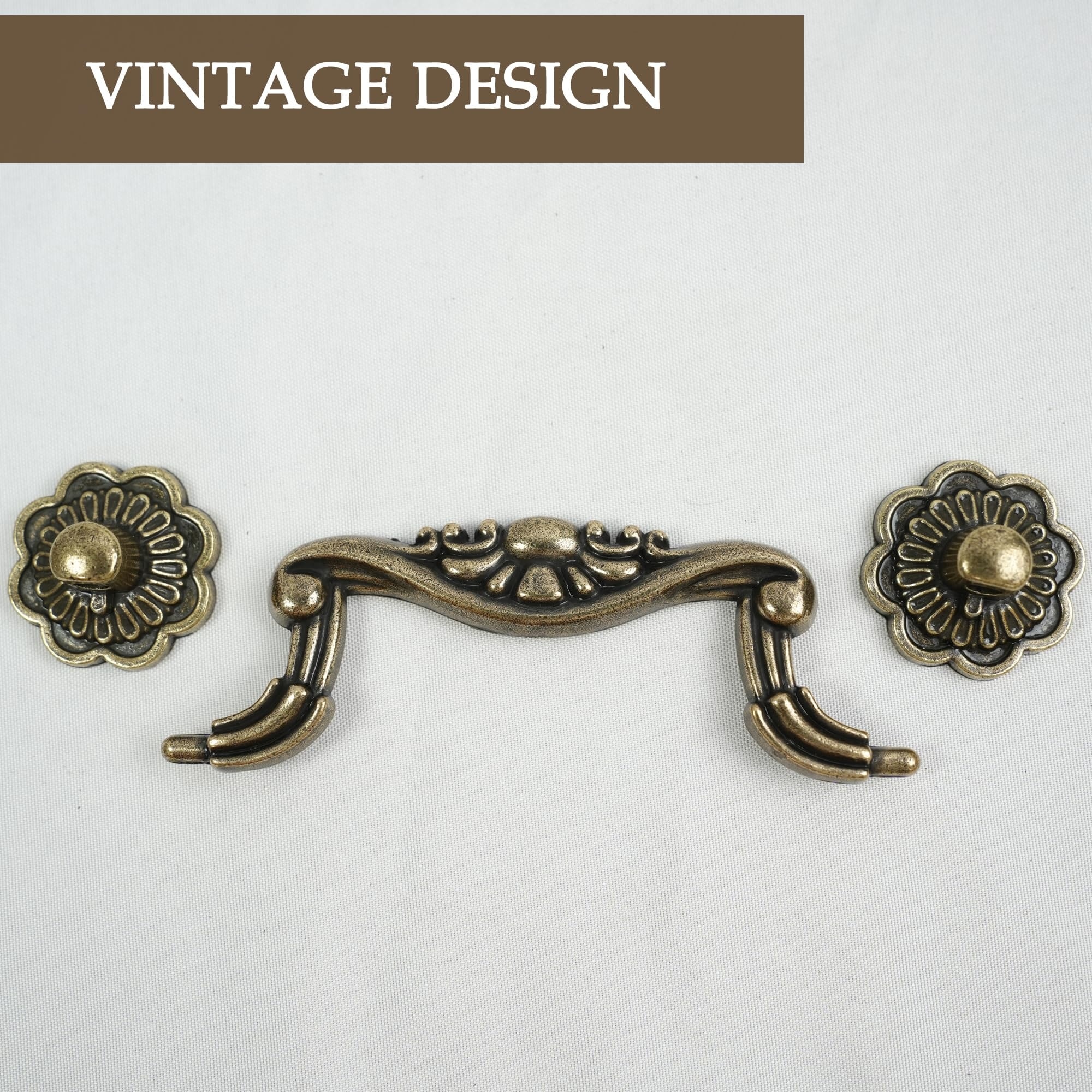 Aoibox  Antique brass drop bail pulls 6 pack 3 in center to center vintage floral cabinet dresser drawer 6 Pack
