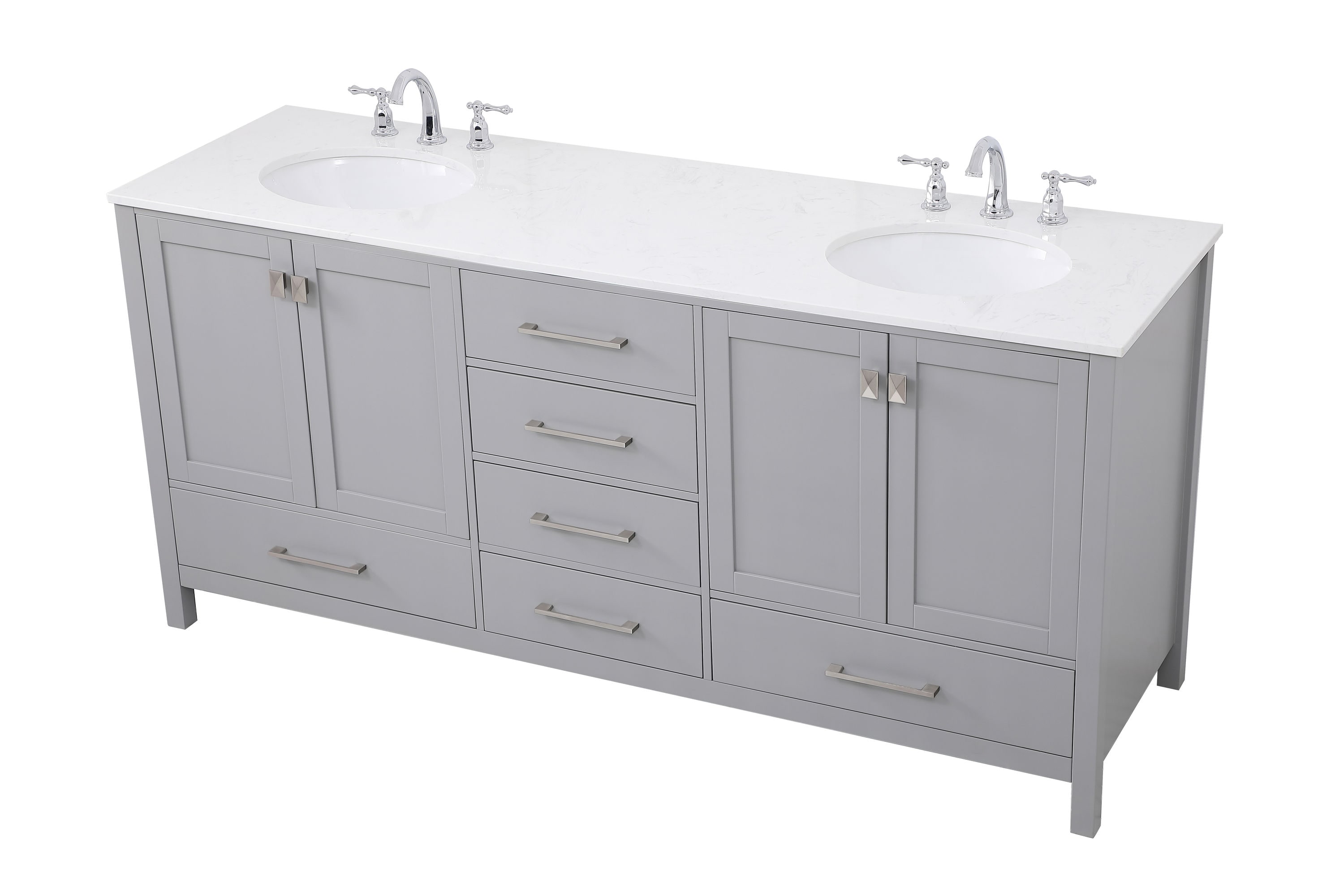 Gray 72" Solid Wood and Stone Double Bathroom Vanity