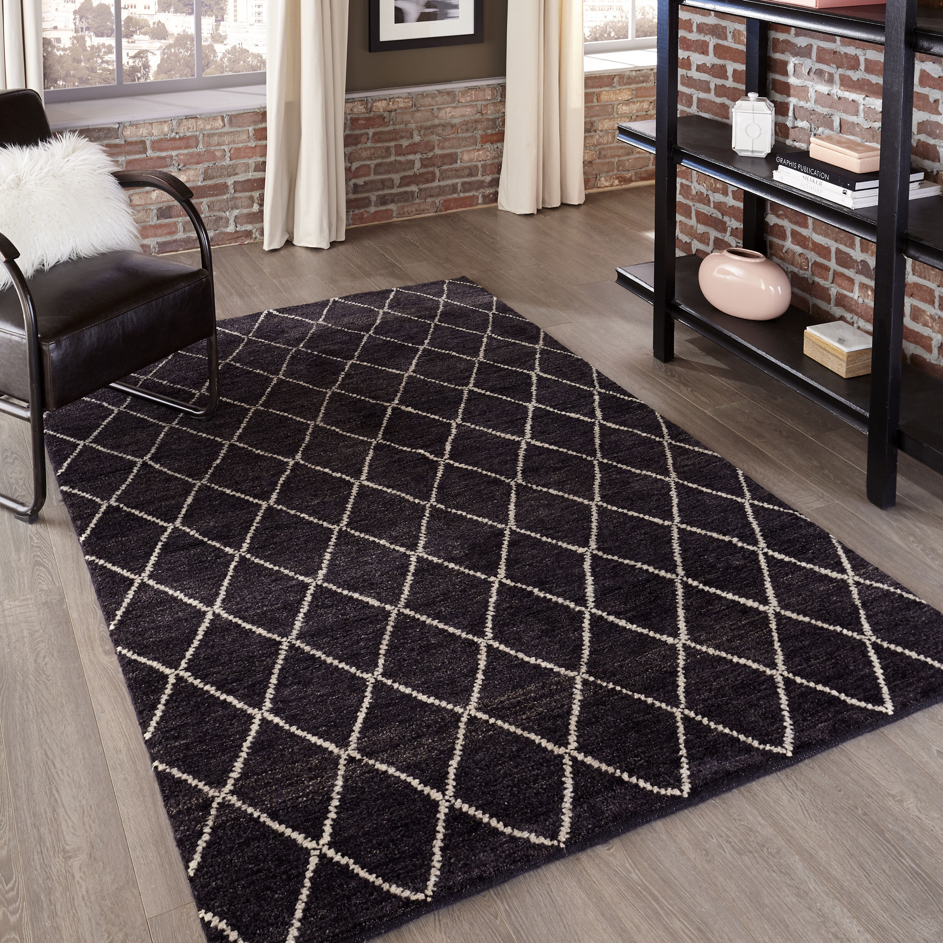 Momeni ATLASATL-5CHR2030 Atlas 2 x 3 (ft) Knotted Wool Charcoal Rectangular Indoor Geometric Global Area rug