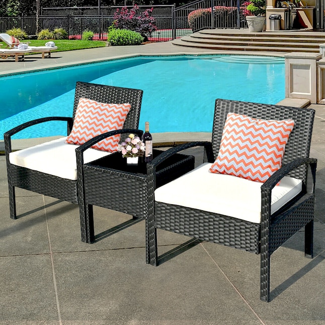Clihome Outdoor Garden Rattan Furniture Set 3 Piece Patio Conversation With Cushions In The Sets Department At Com - Rattan Patio Chair Set