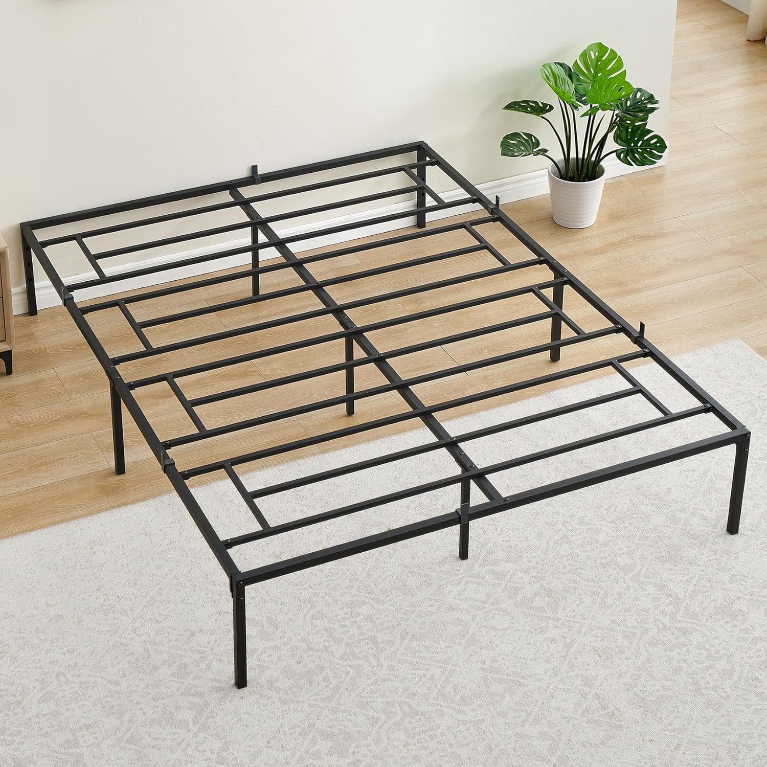 Qeetex LHF-BED-PHO-0PU08V7V 14 Inch Queen Bed Frame with Storage Metal Platform Bed Frame with Steel Slat Support Mattress Foundation No Box Spring Needed Easy to Assemble Black