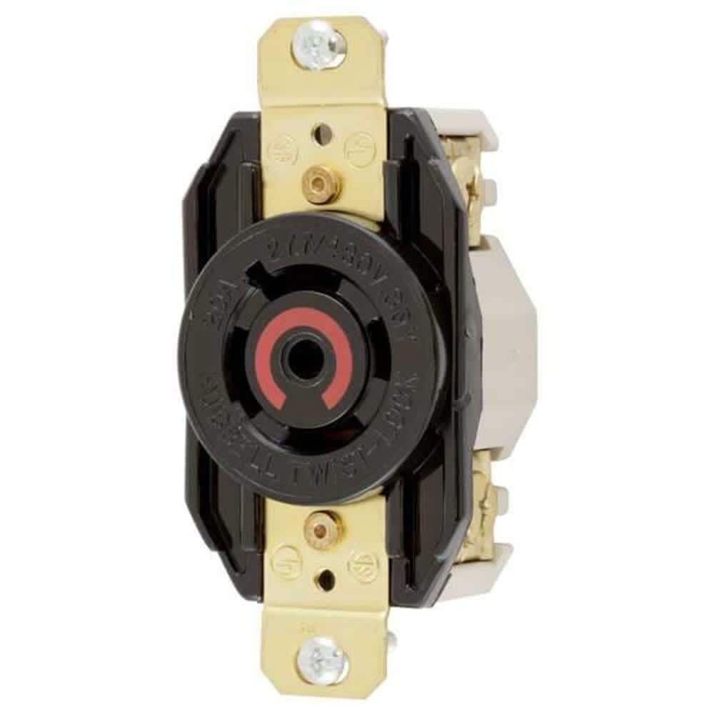 Hubbell Wiring Device-Kellems Locking Receptacle L22-20R 20 A 277/480V AC Three Phase 4 Pole Flush Mount Screw Terminals #HBL2520
