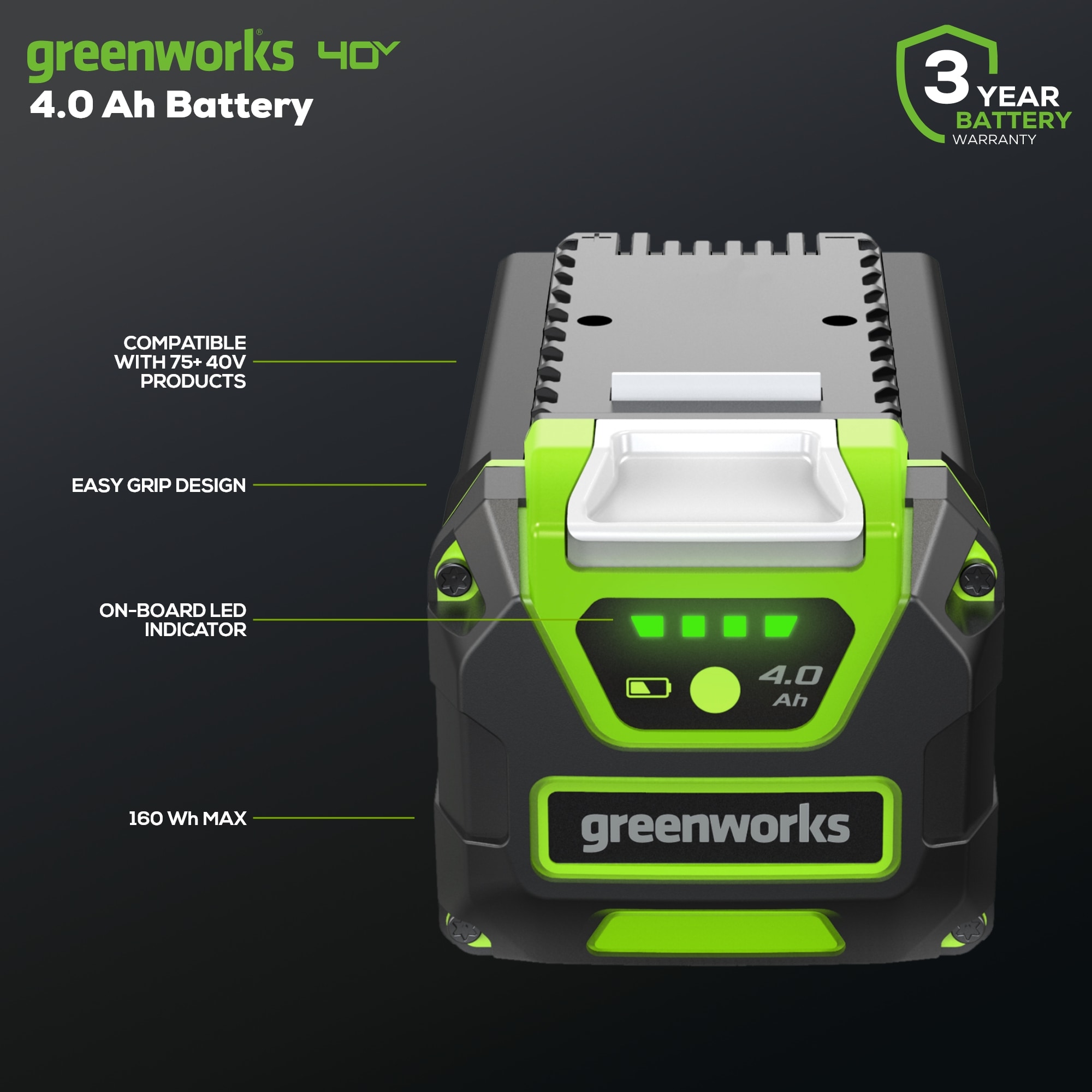 Greenworks 40 Volt 4 Ah Lithium Ion li ion Battery in the Cordless Power Equipment Batteries Chargers department at Lowes