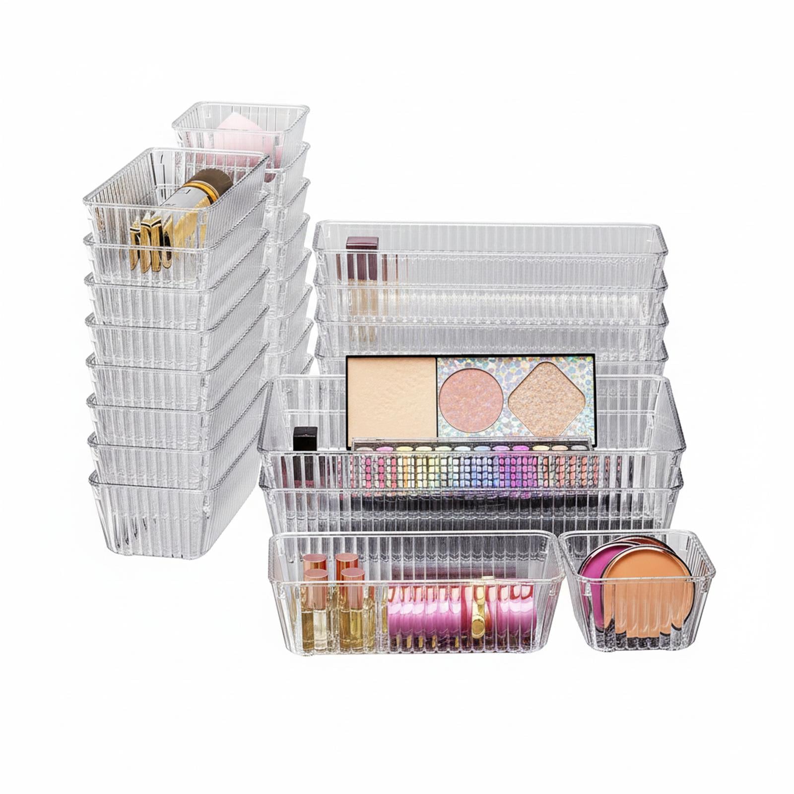Baginizer 47 Clear Plastic Drawer Organizer Set 4 Sizes Customizable Storage Bins for Makeup Desk Bathroom Office Kitchen Bedroom #BAGINIZER001186