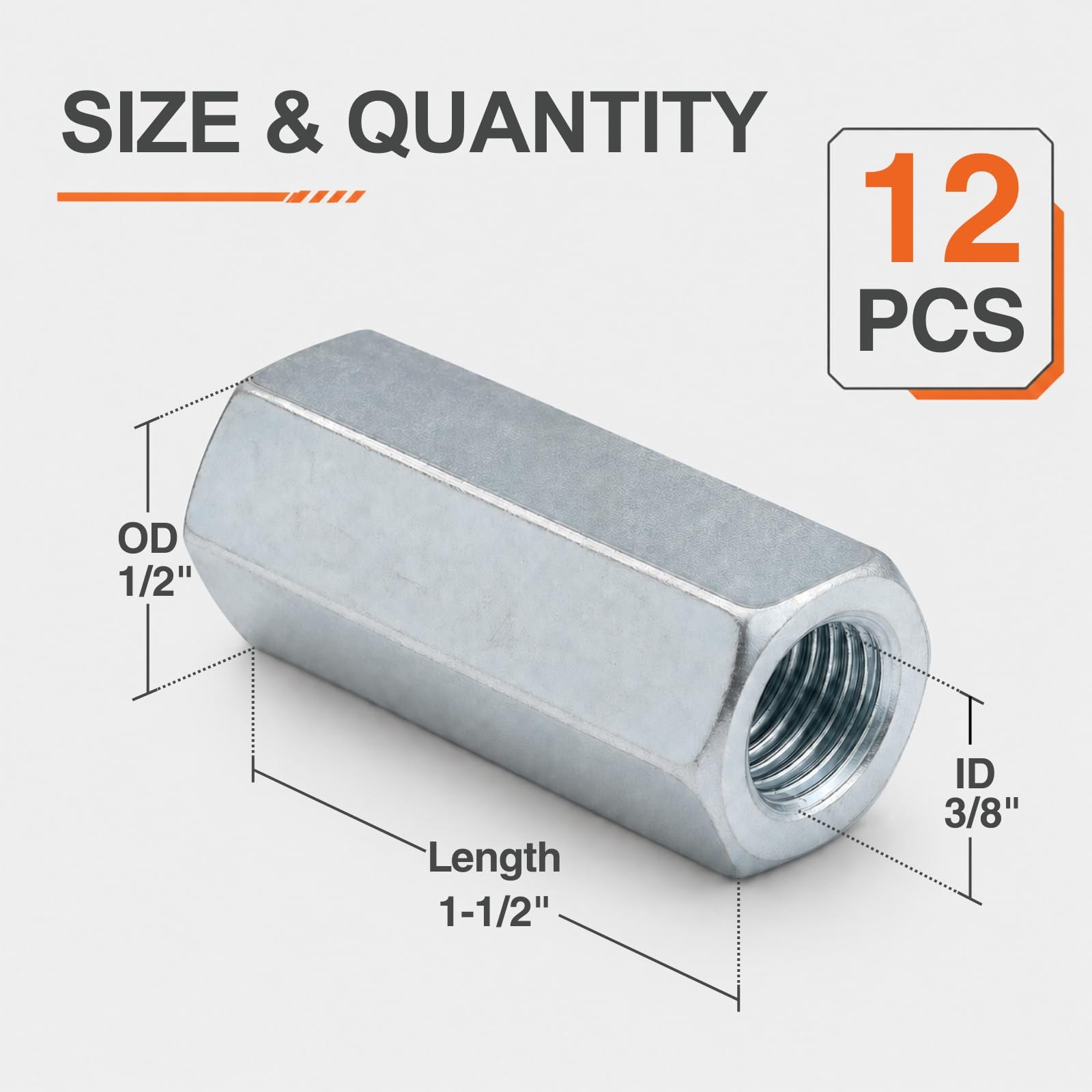 Mikiotto Threaded Rod Coupler Nut 3 8 16 Zinc Plated Carbon Steel Hex ...