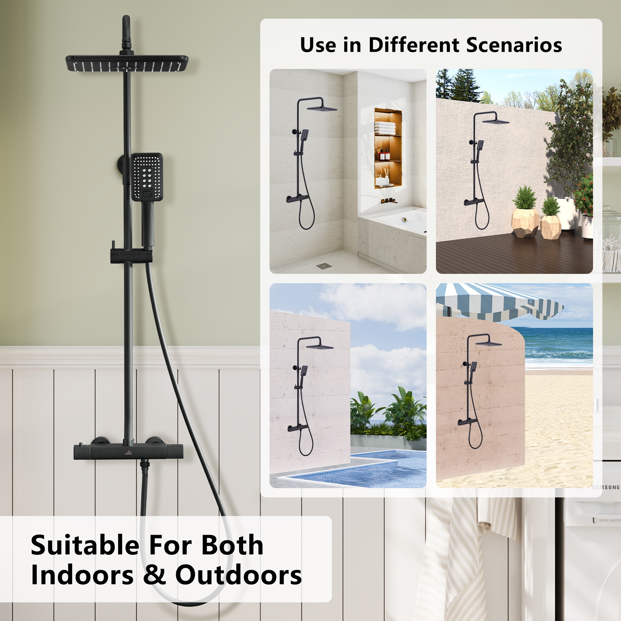 Matte Black Adjustable Height Rain Shower System with Handheld