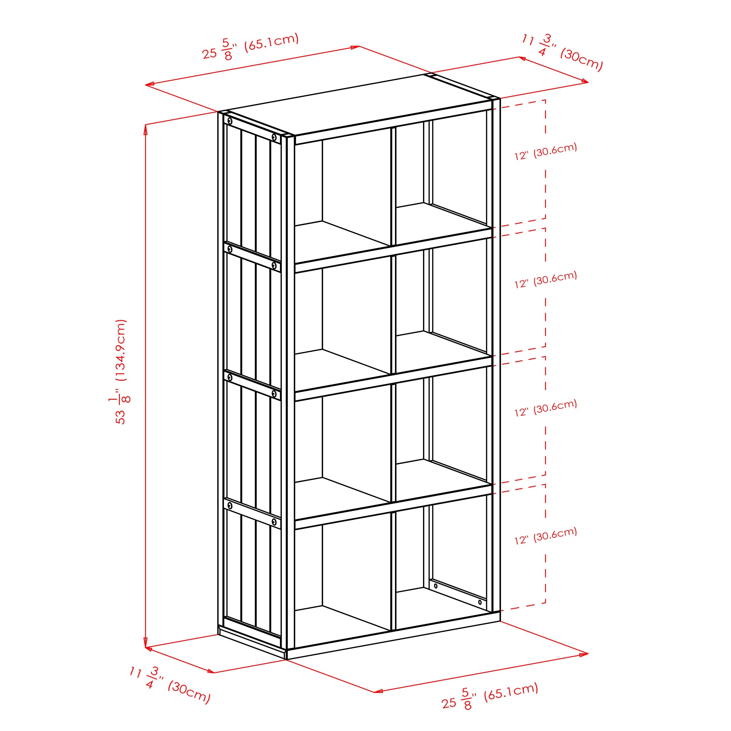 53" Black Wood Transitional 4x2 Cube Shelf with Wainscoting Panels