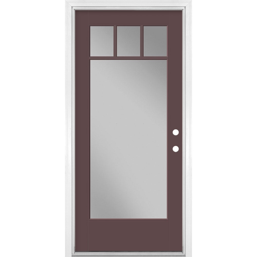 Masonite 1524533 36-in x 80-in x 4-9/16-in Fiberglass Full lite Right-hand inswing Currant Painted Prehung Single door Front Door with Brickmould Insulating core Simulated divided light