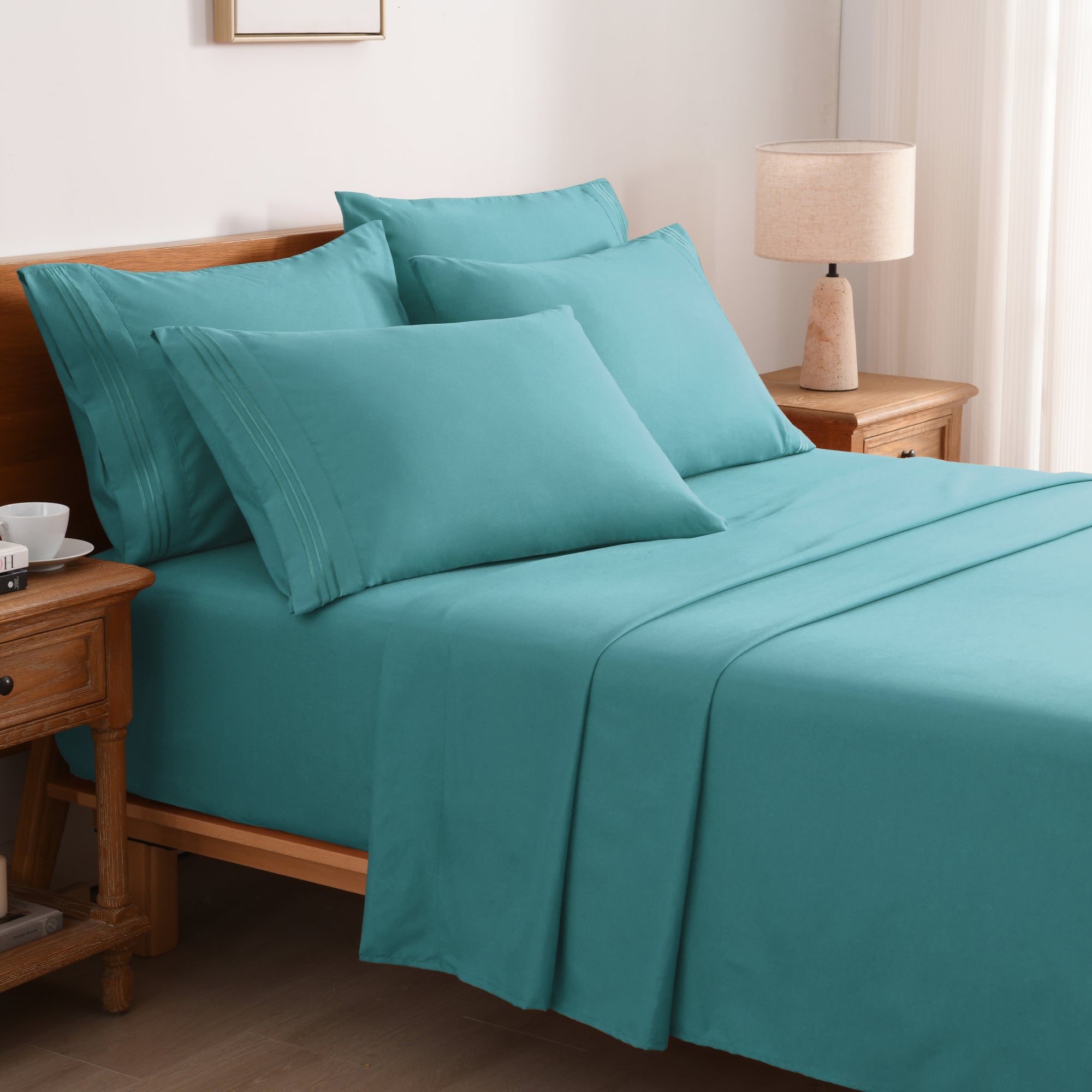 MarCielo S4PCS T TEAL Twin Size Soft Polyester Solid 4-Pieces Bed Sheets