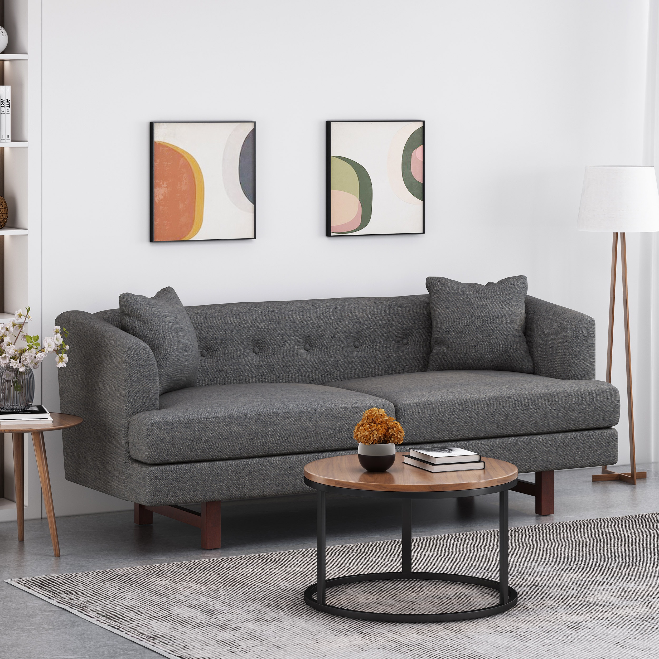 ModernLuxe 69088.00CHAR Mirod Comfy 3seat Sofa with Wooden Legs for Living Room and Study