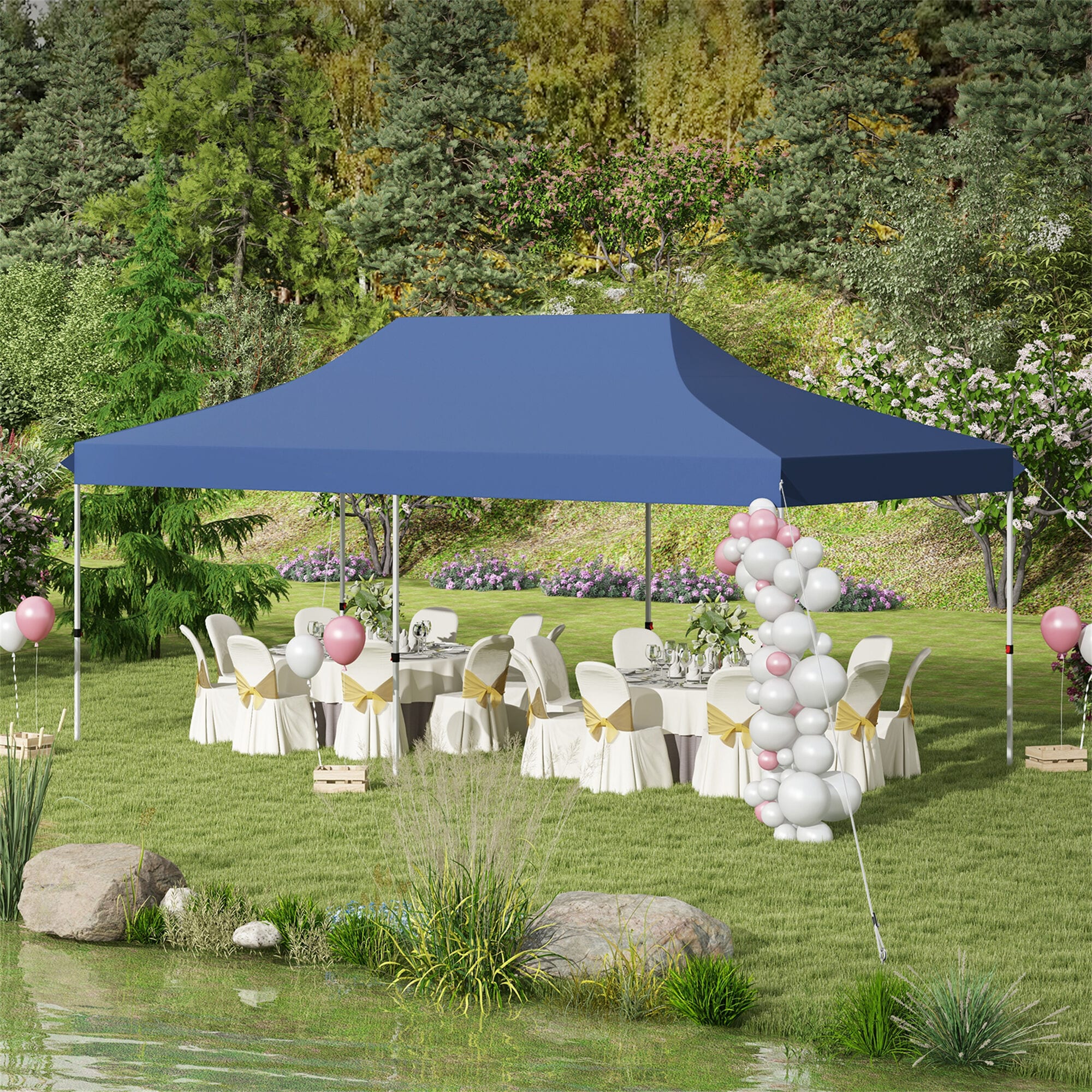 BABOOM BOM-1460BL0-CO 20-ft x 10-ft Rectangle Blue Party canopy