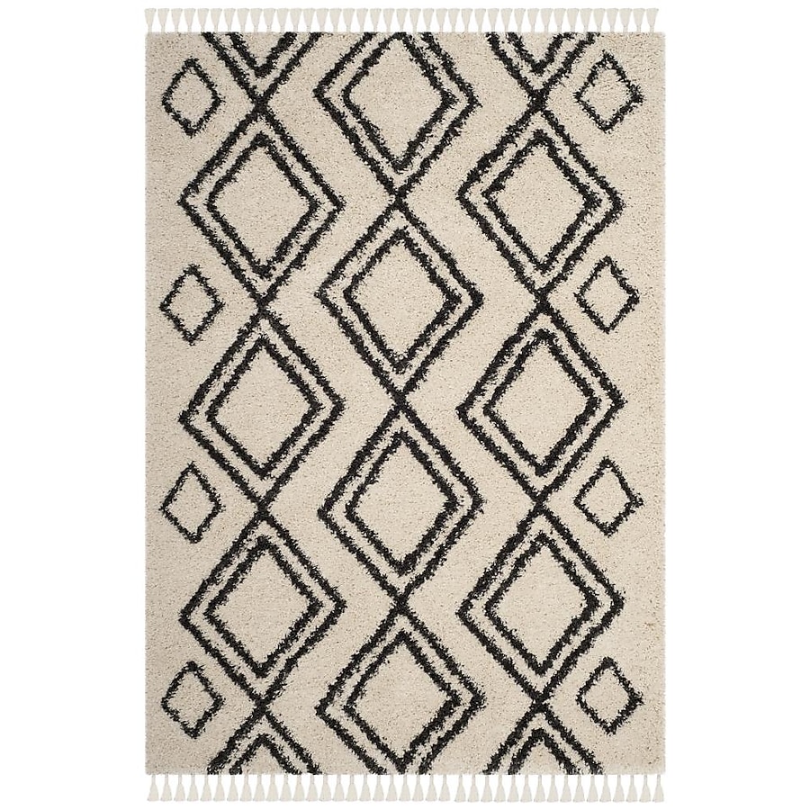 Safavieh Moroccan Fringe Qaba Shag 8 x 10 Cream/Charcoal Indoor Abstract Moroccan Area Rug Safavieh Moroccan Fringe Qaba Shag 8 x 10 Cream/Charcoal Indoor Abstract Moroccan Area Rug