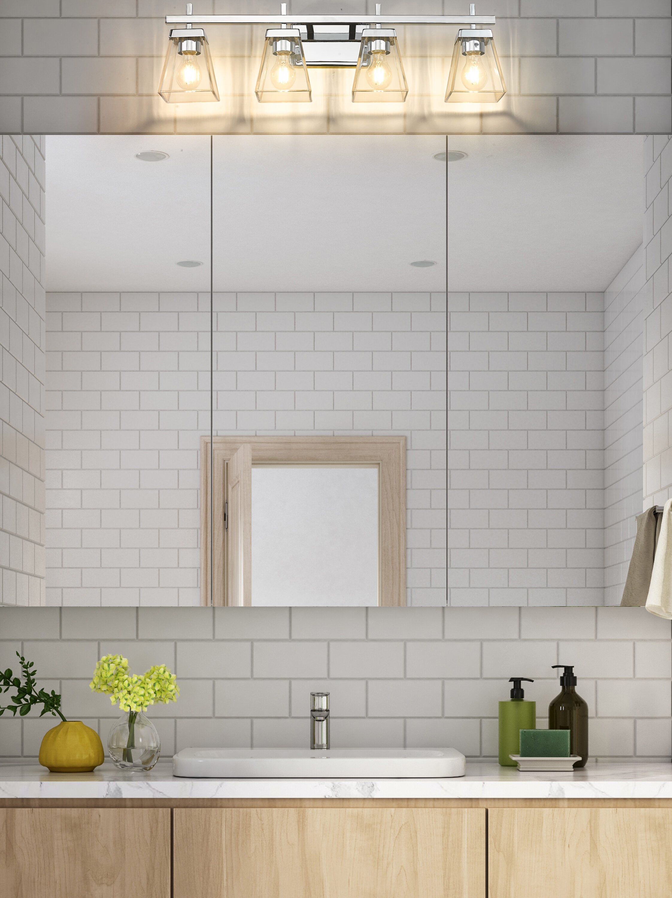Lauren Chrome 4-Light Vanity with Clear Glass Shades