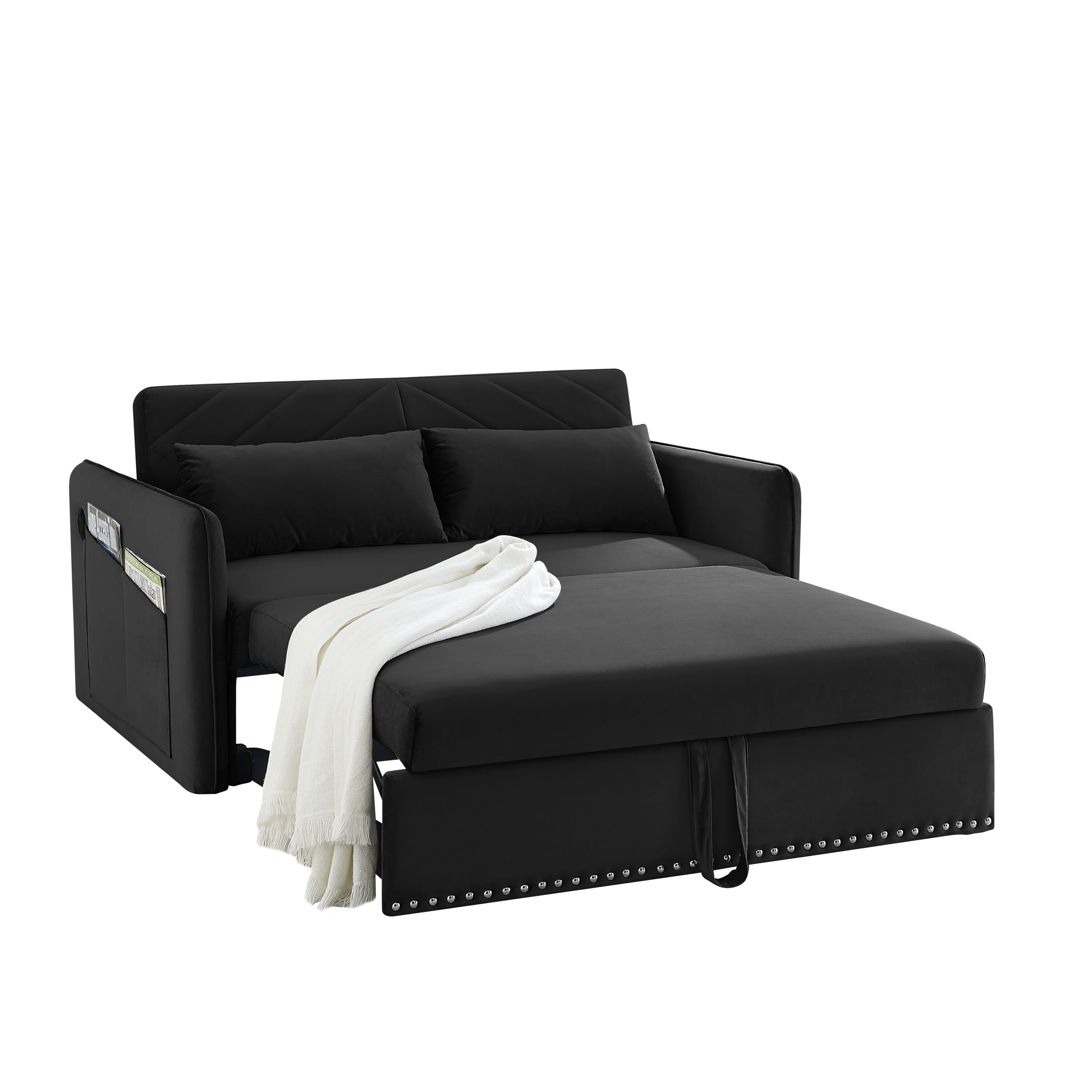 Siavonce - Black Contemporary/Modern Velvet Sofa bed
