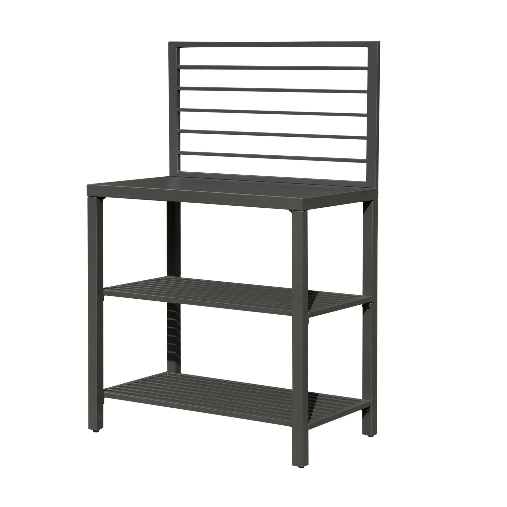 GDFStudio 333958 Modern Outdoor Aluminum Storage Island Kitchen Table with Double Rack for Corner Grey