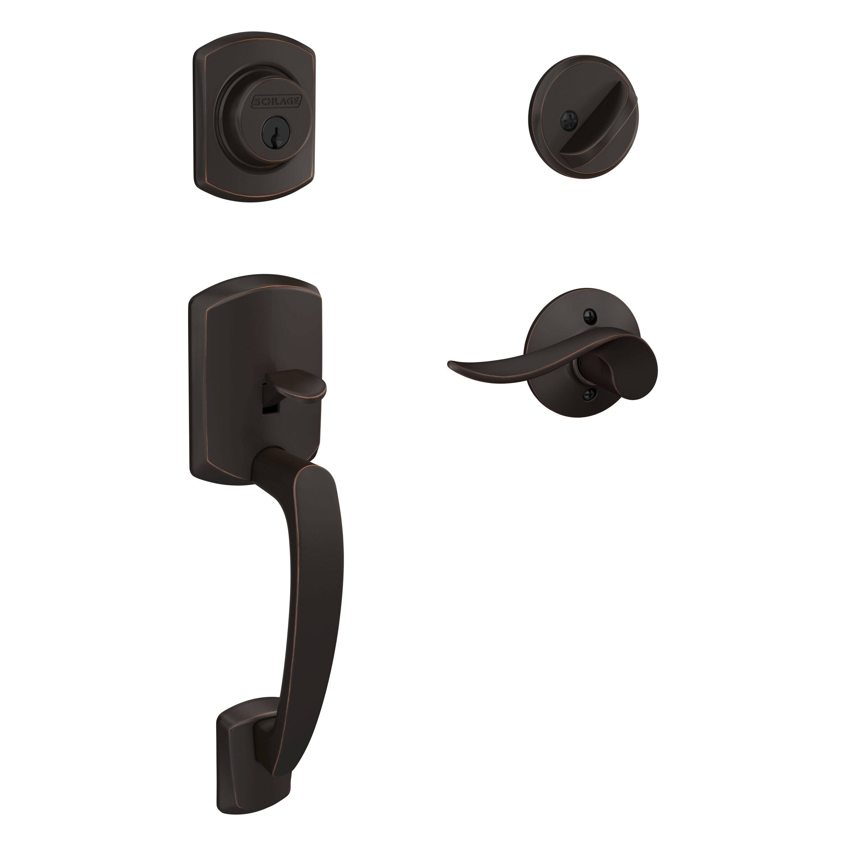 Schlage F60 G GRW 716 SAC Sacramento Aged Bronze Single-Cylinder Keyed Entry Door Handleset with Sacramento Lever