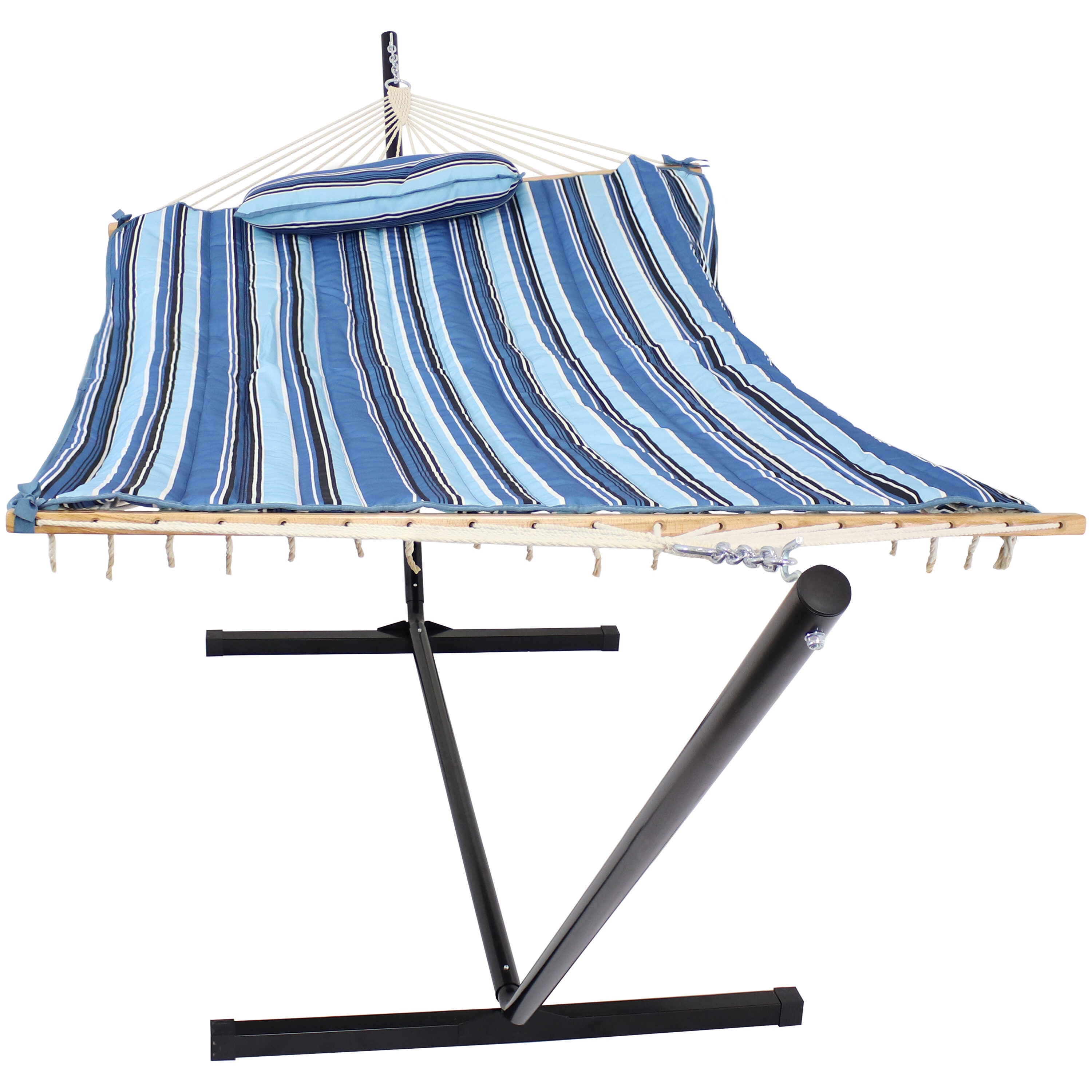 Sunnydaze Decor Misty Beach Rope Hammock with Stand in the