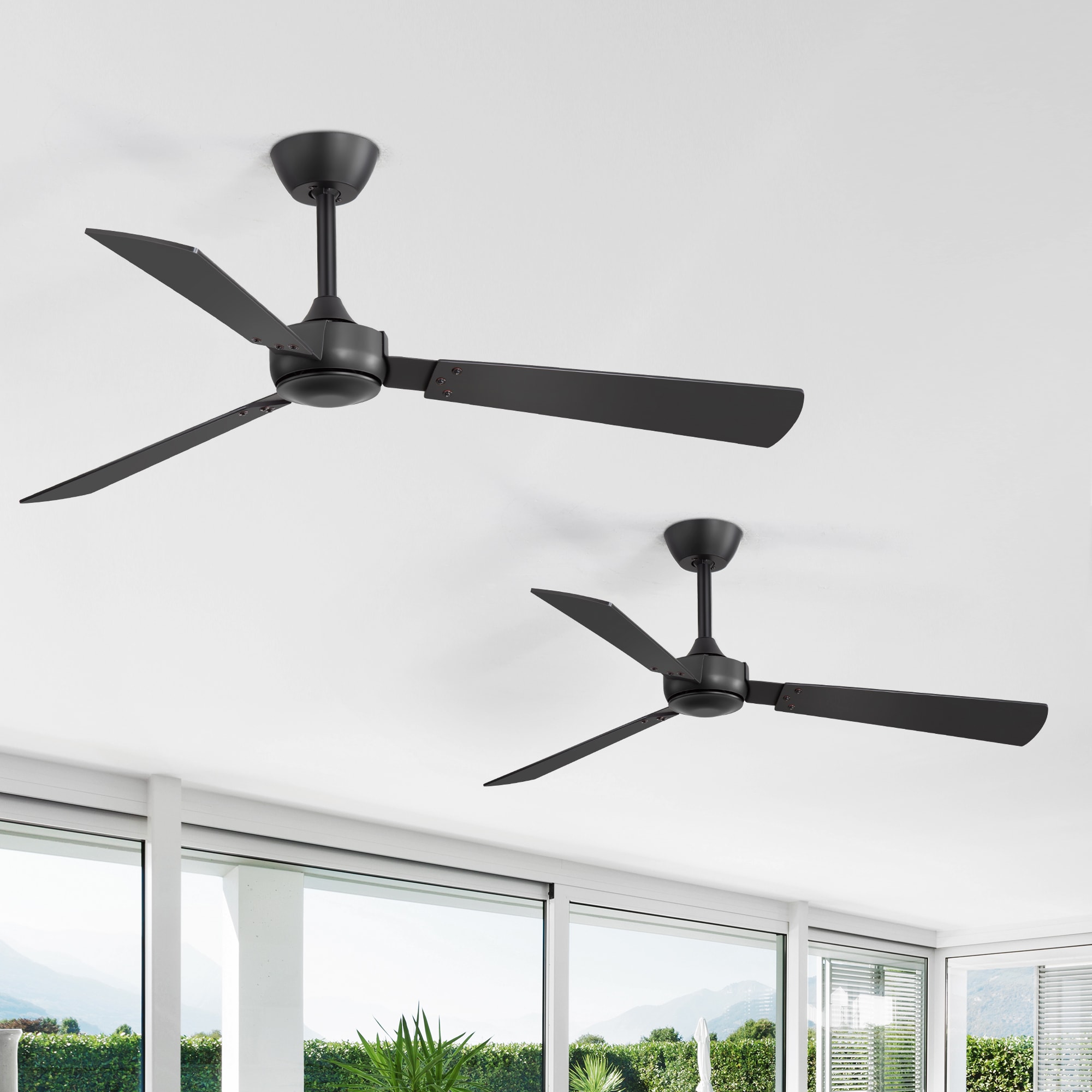 Breezary 35063-BK-NL-2PCS 52-in Matte Black with Matte Black Blades Propeller Ceiling Fan Without Light - Remote Included ( 3 -Blade )