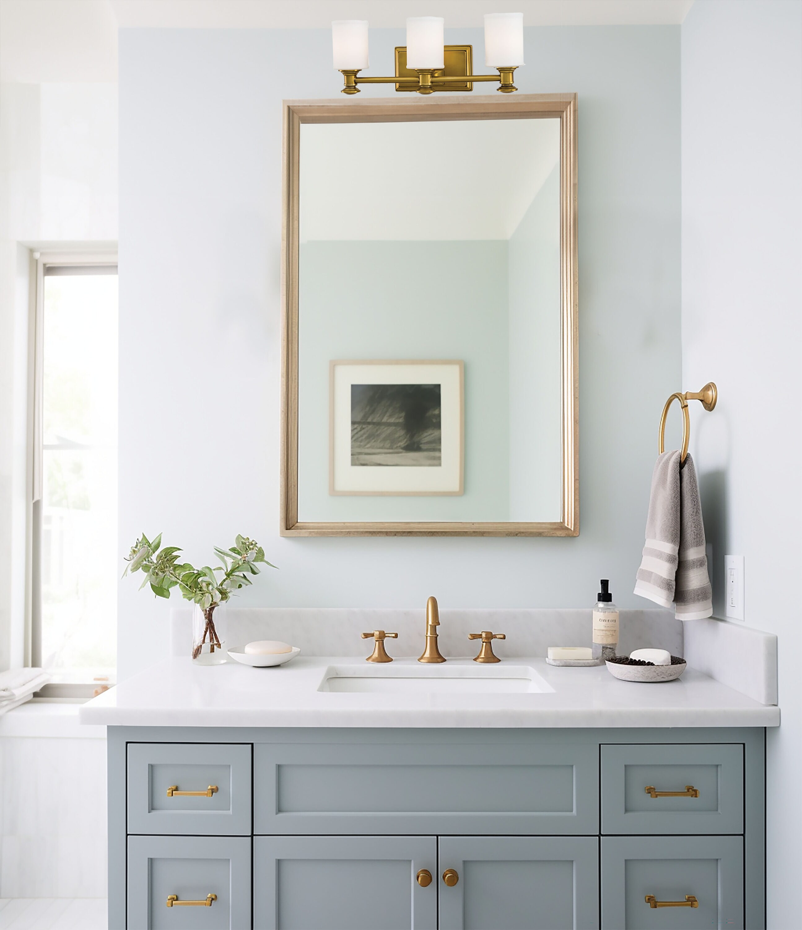 Liberty Gold 19" Cylinder Vanity Light with Etched Opal Glass