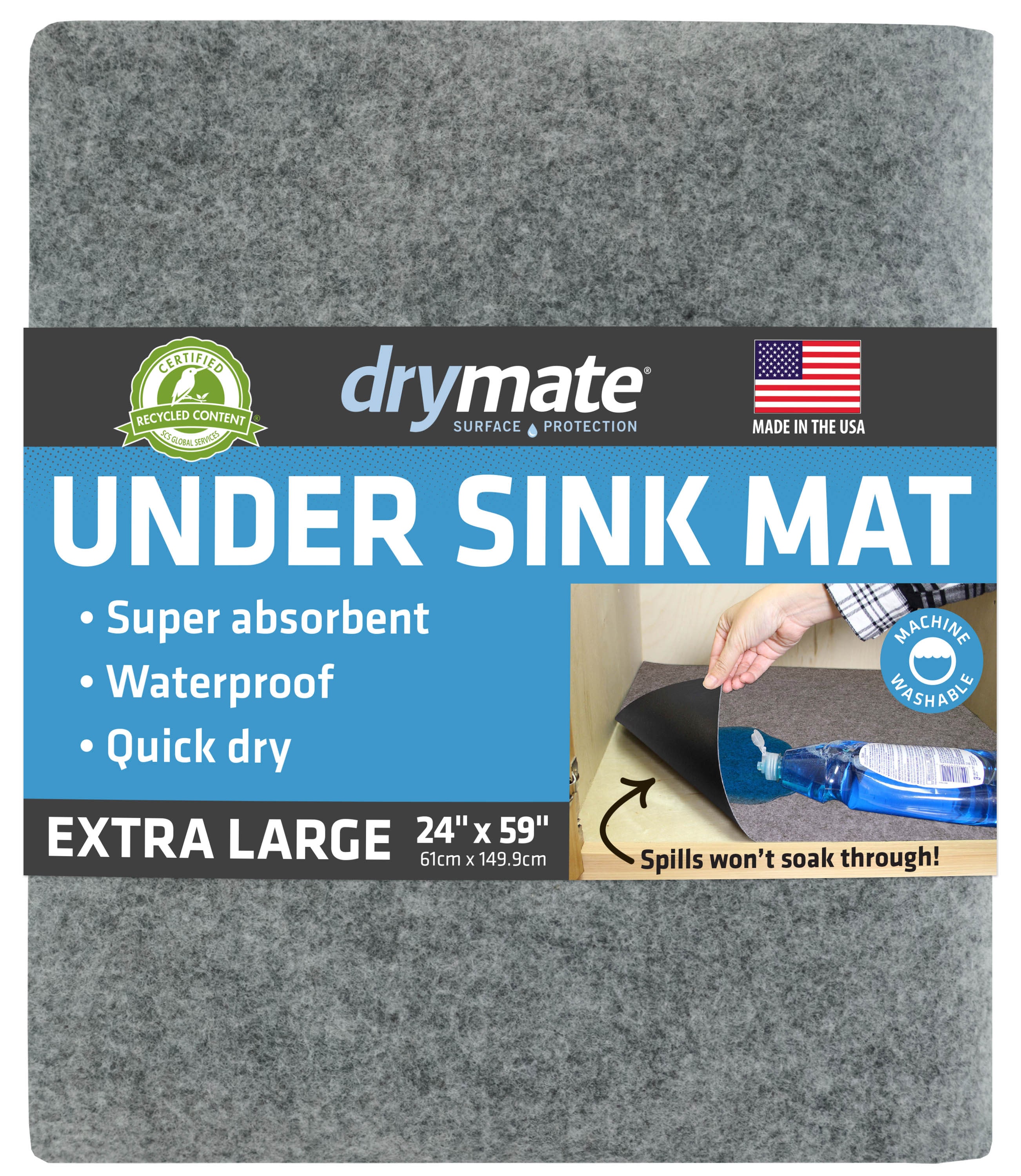 Drymate USM2459LGPB Under the Sink Cabinet Mat Liner 24-Inches x 59-in Light Grey Cabinet mat
