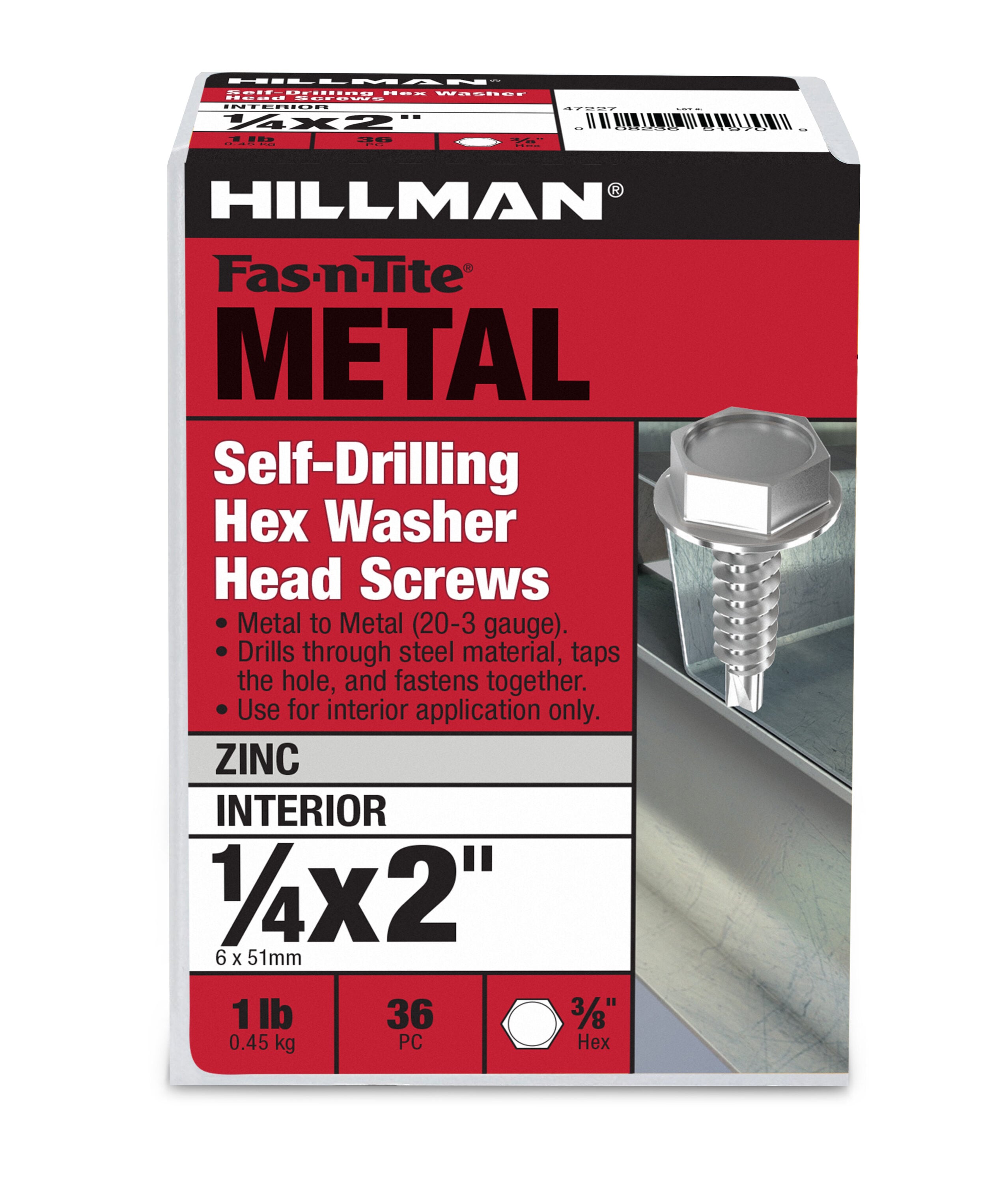 Hillman 47227 1/4-in x 2-in Slotted -Drive Self-drilling Sheet Metal Screws 36 -Count
