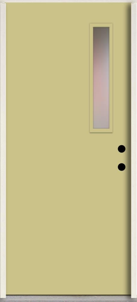RELIABILT LO1063492 Spotlights 32-in x 80-in x 4-5/8-in Fiberglass 1/4 lite Left-hand inswing Universal Khaki Paint Painted Prehung Front Door Insulating core
