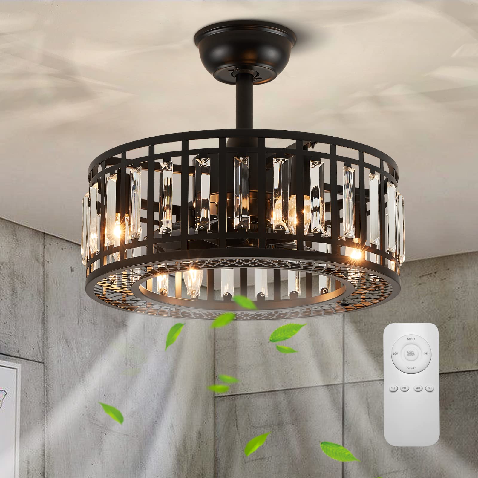 SILJOY FS6606-402 Flush mount Ceiling Fan with Light and Remote Control Include
