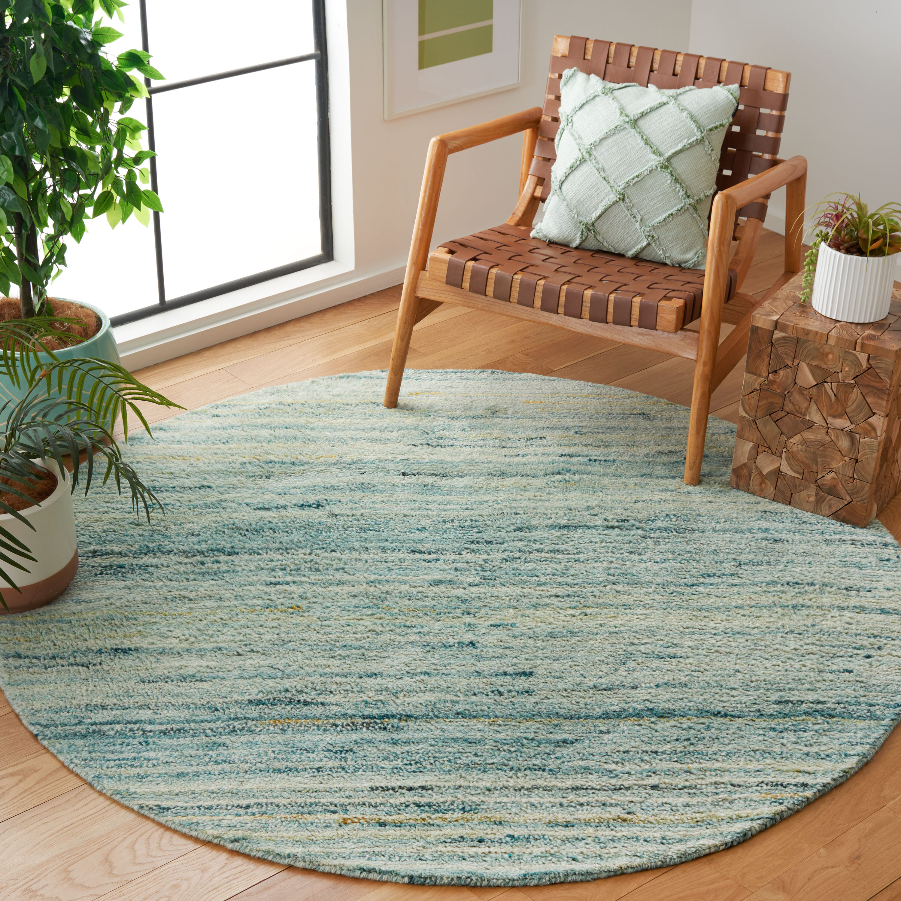  Casablanca 792 Turquoise/Ivory Solid/Tonal 6ft x 6ft Round Rug
