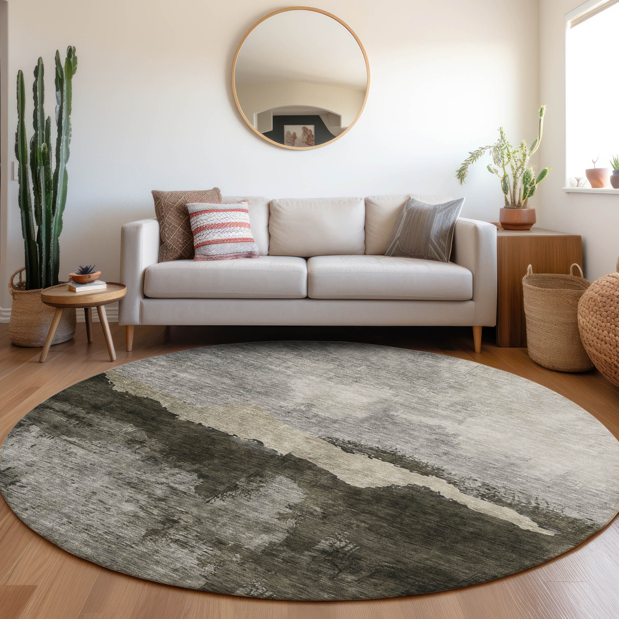 Addison Rugs ACN1069TP8RO Chantille ACN1069TP 8 x 8 (ft) Polyester Taupe Round Indoor/Outdoor Geometric Machine washable Area rug