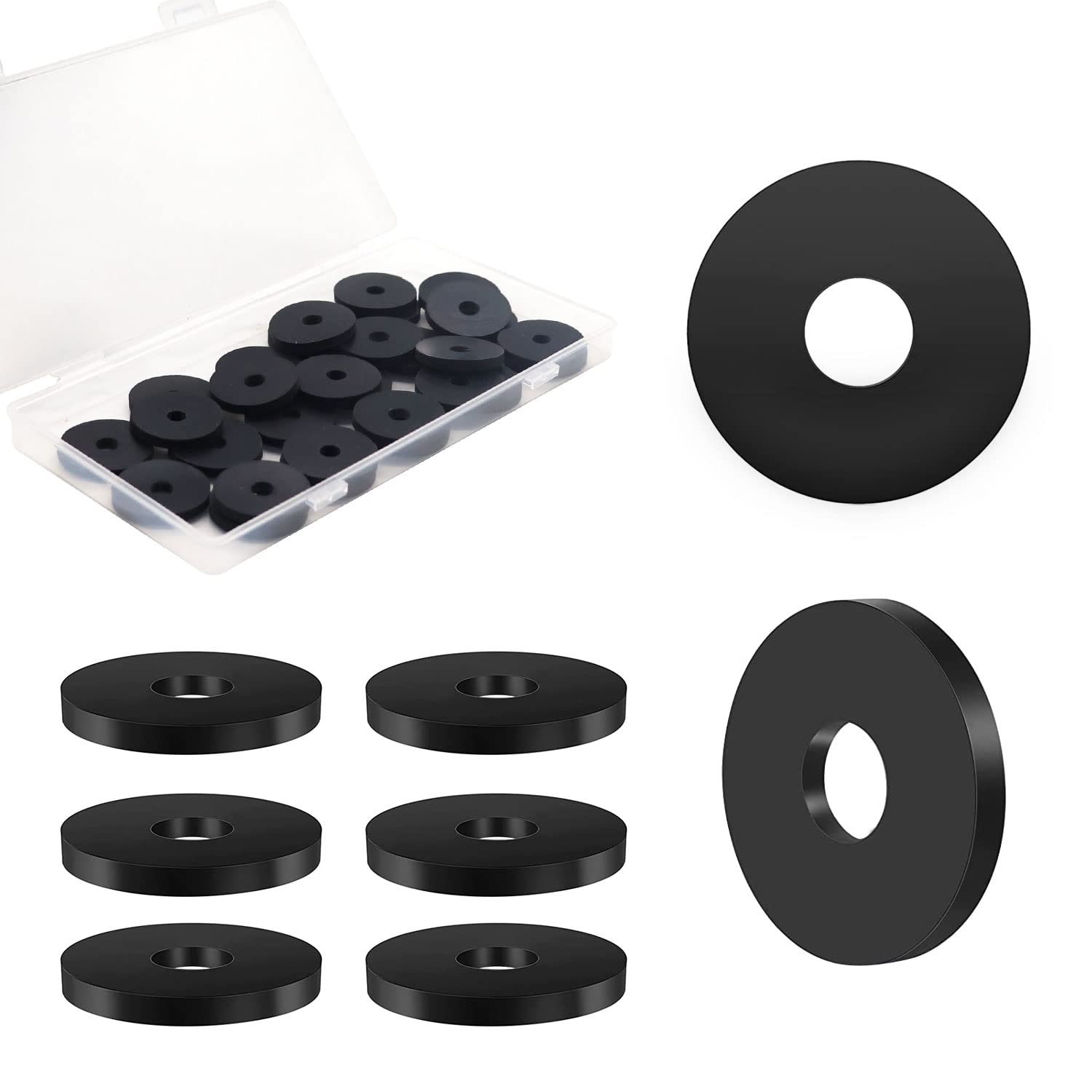 CYIKE  Rubber Washers 60 PCS Flat Heavy Duty Black Rubber Washers for Bolts Spacers with Three Quarter OD One Quarter ID and One Eighth Thickness