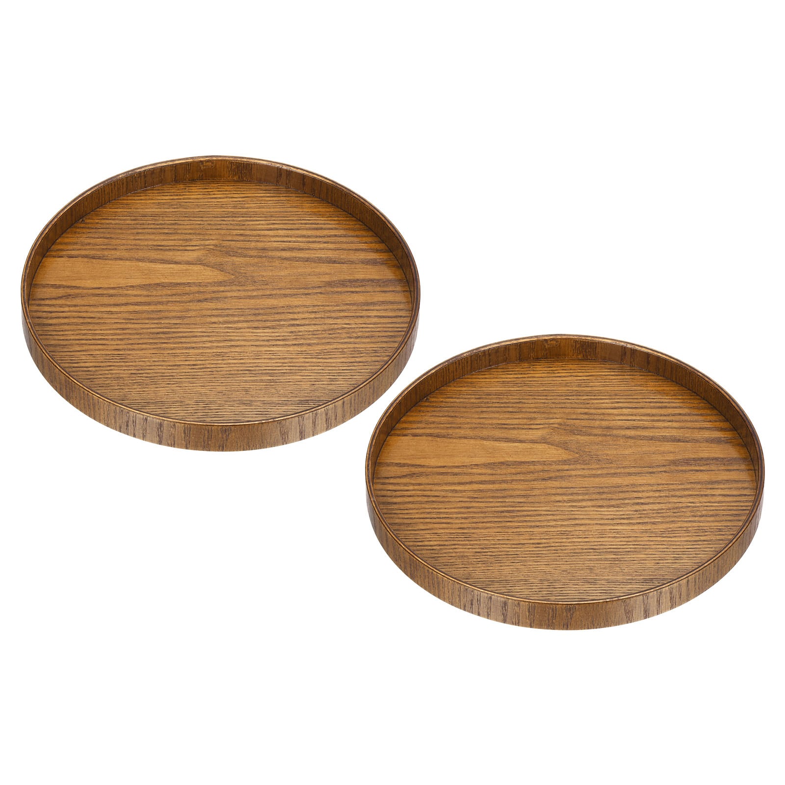 PATIKIL Wood Serving Tray 9 Inch 2pcs Round Decorative Platter for Home Decor Kitchen Table Candle Holder Brown