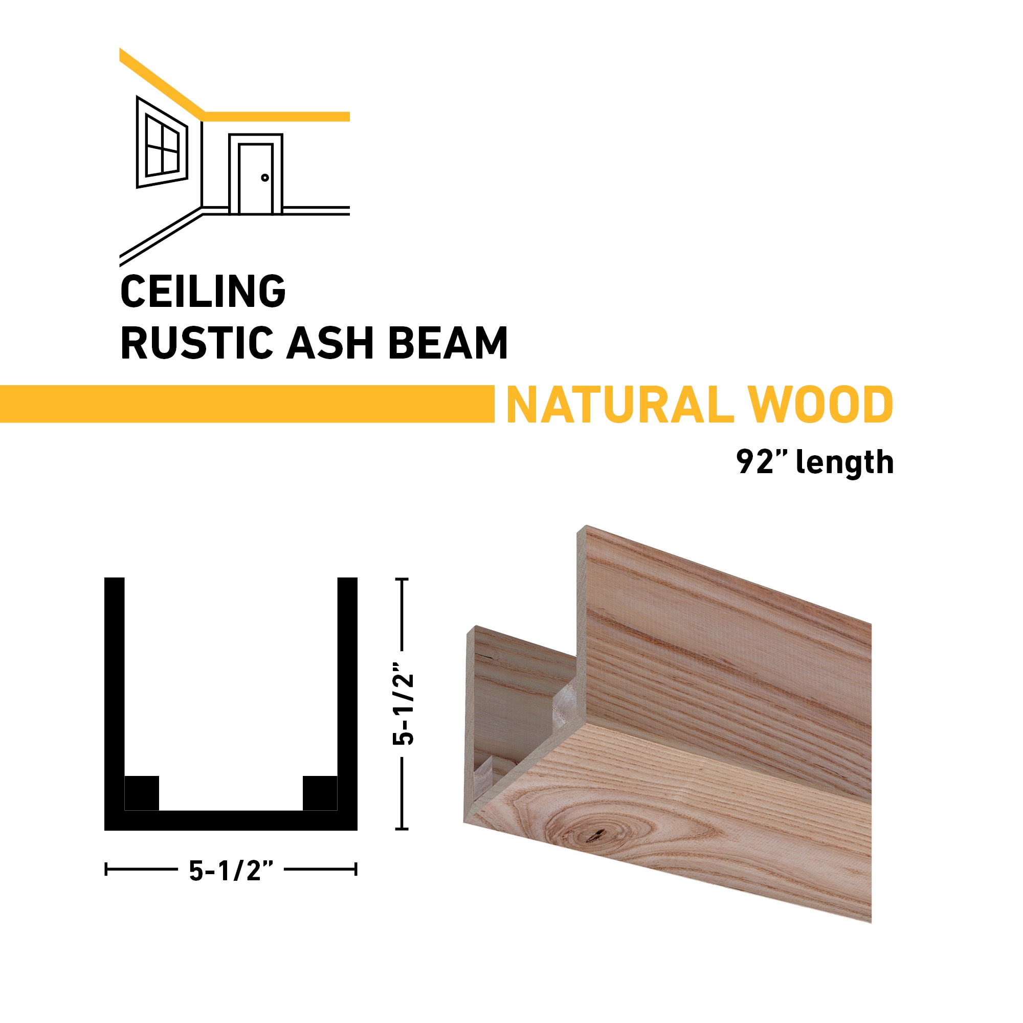 Ornamental Mouldings BEAMRUS01-92ASH5X5 Faux-Beams - View #3