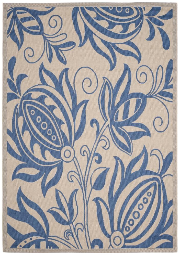 Safavieh CY2961-3101-8 Courtyard Blossums 8 x 11 (ft) Loomed Polypropylene Natural/Blue Rectangular Indoor/Outdoor Floral/Botanical Coastal Area rug