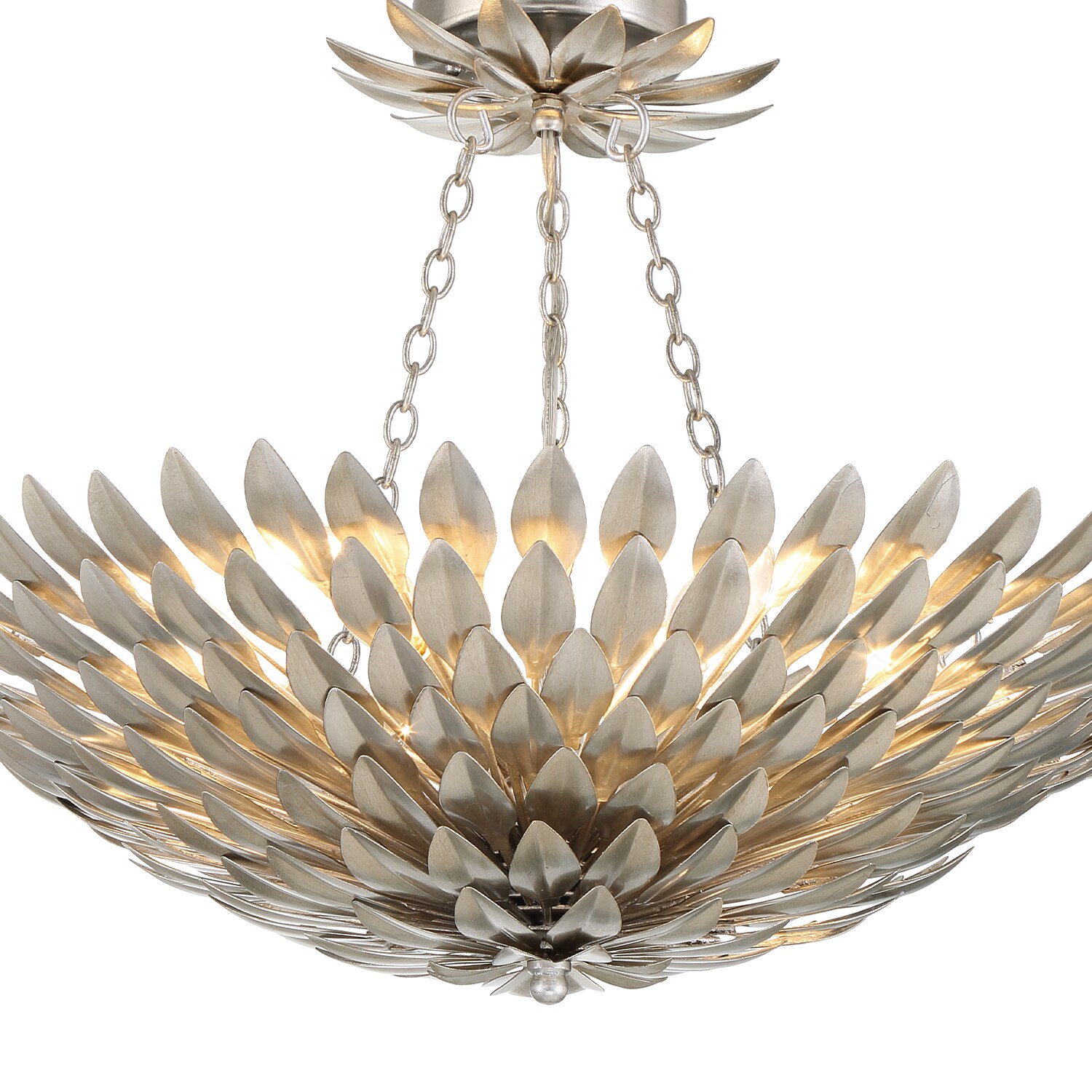 Antique Silver 6-Light Crystal Semi Flush Mount