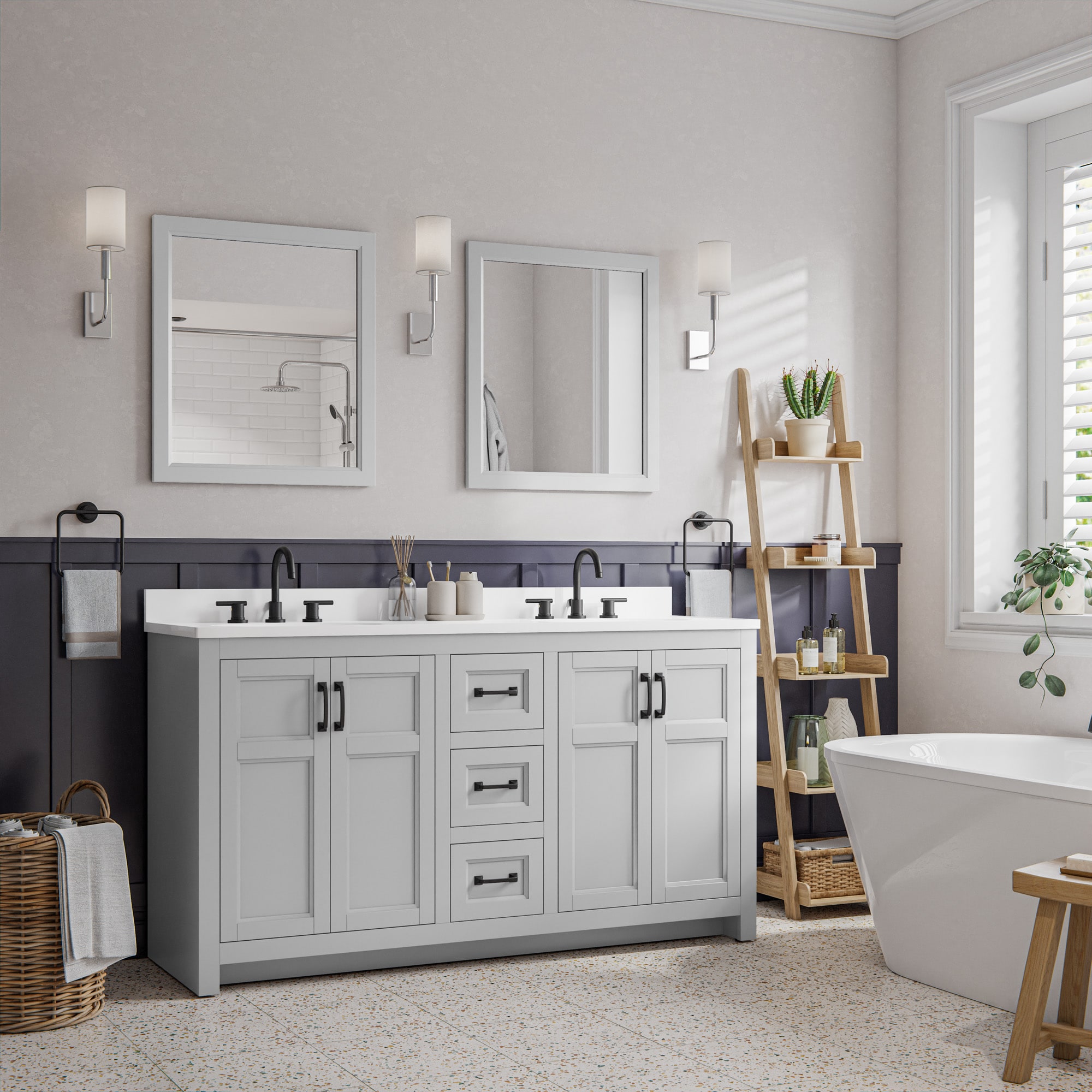 Style Selections Lowry 61-in Light Gray Double Sink Bathroom Vanity ...