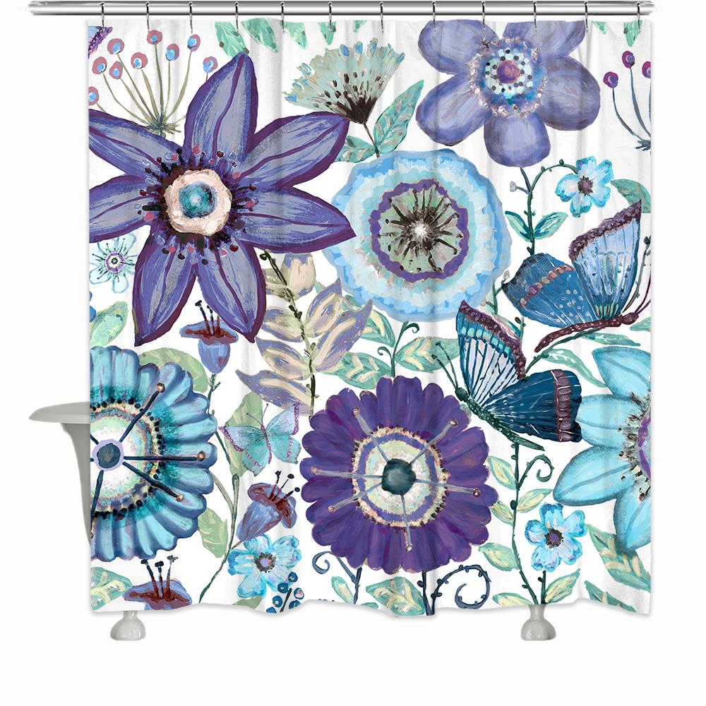 iClosam Floral Shower Curtain Set with 12 Hooks Mildew Proof Waterproof and Colorfast Watercolor Flowers and Leaves Curtains Decorative Bath Curtain 72 X 72