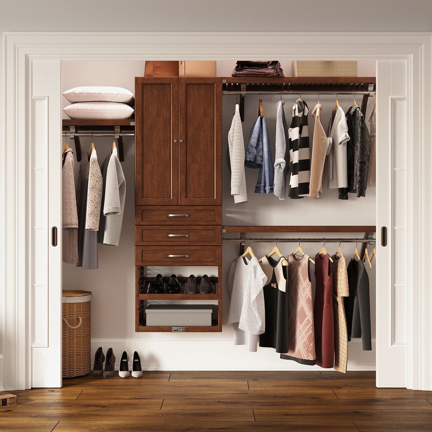 John Louis Home JLH-320SH-CH-SD 4-Feet to 10-Feet W x 7-Feet H Chestnut Ventilated Shelving Wood Closet System