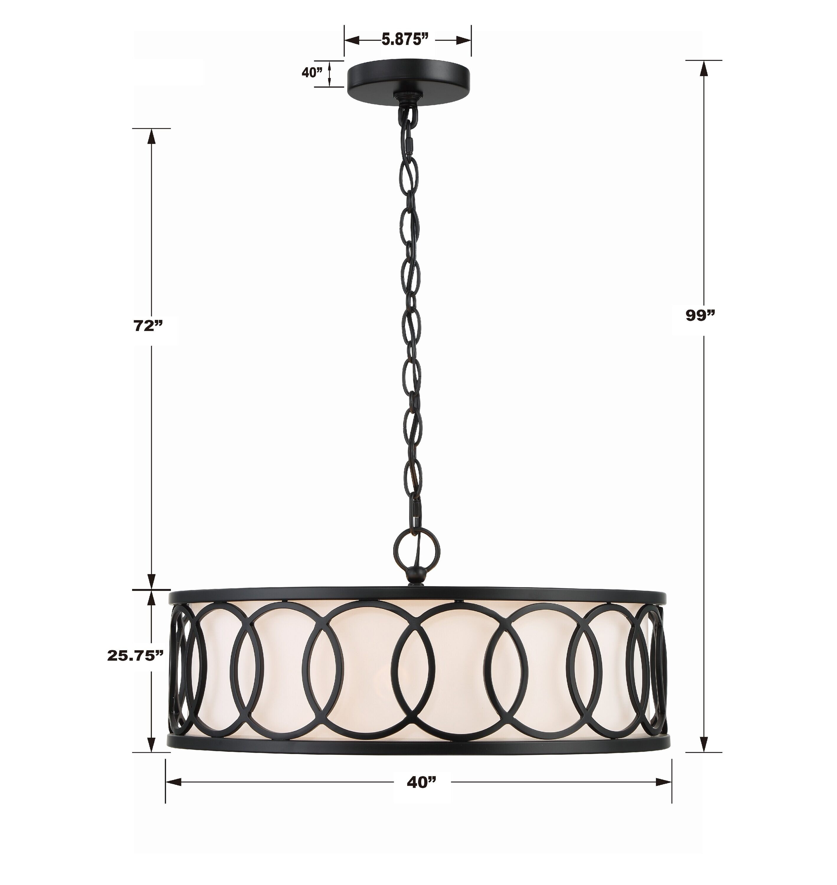 Matte Black Mini Drum 6-Light Chandelier with White Silk Shade