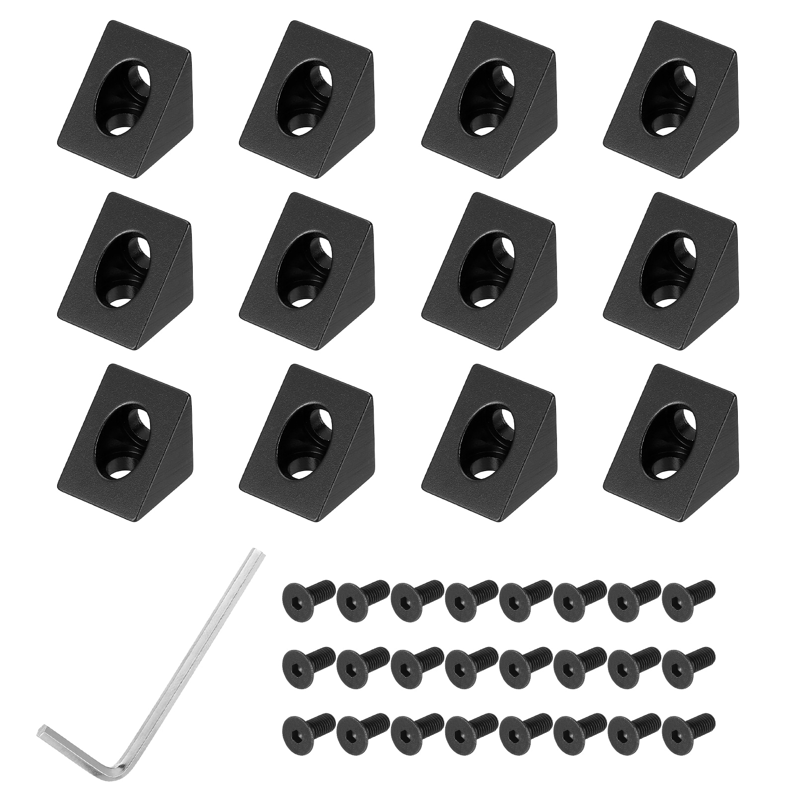 Unique Bargains 1 Set Black Aluminum Extrusion Profile Connector 2020 Series T Slot L-Shaped Corner Brackets with 24 Screws Extruded Hardware for Aluminum Extrusion Rail Accessories #S26051200UX2560