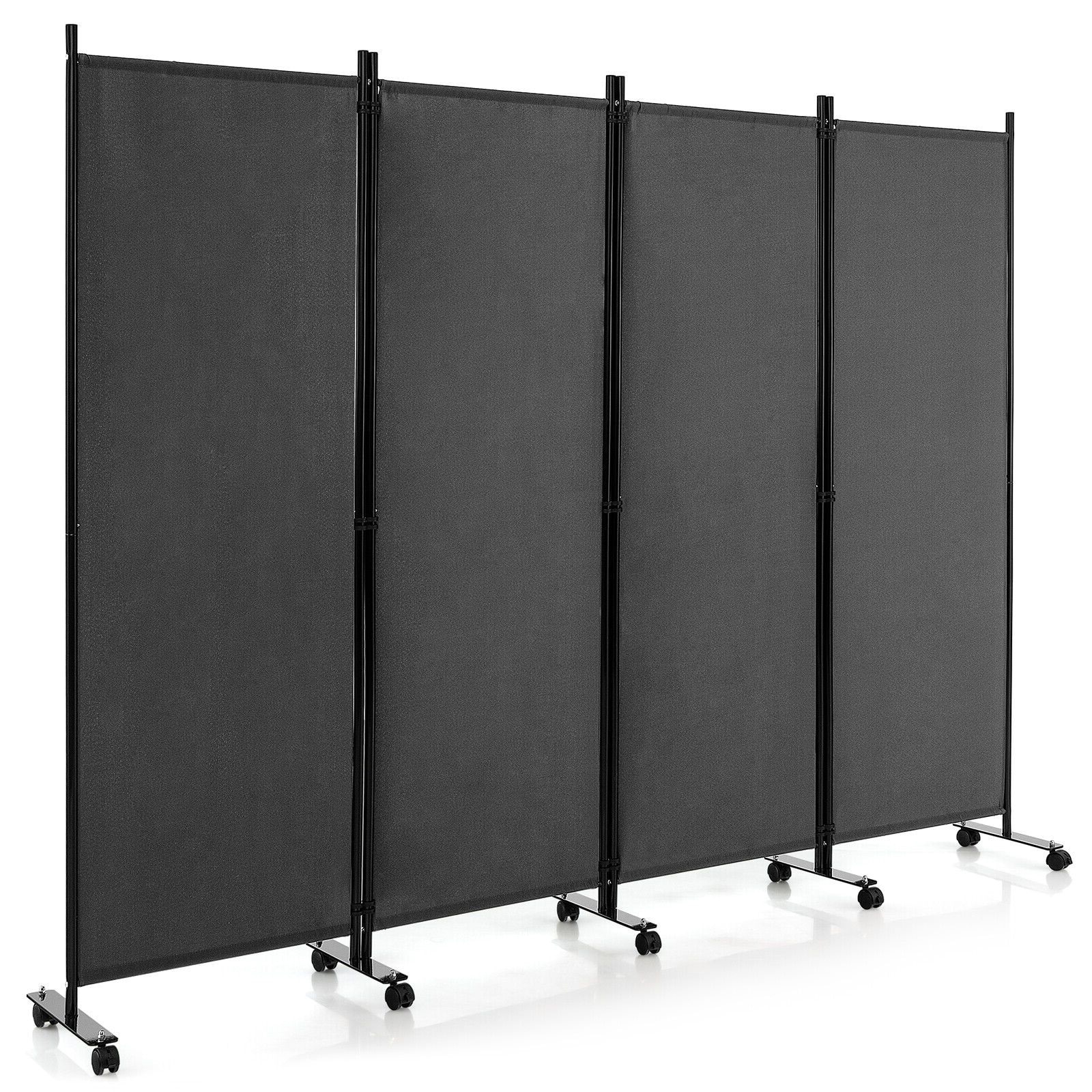 Slickblue - 4 Panel Polyester Folding Freestanding Room Divider Privacy Screen with Lockable Roll...