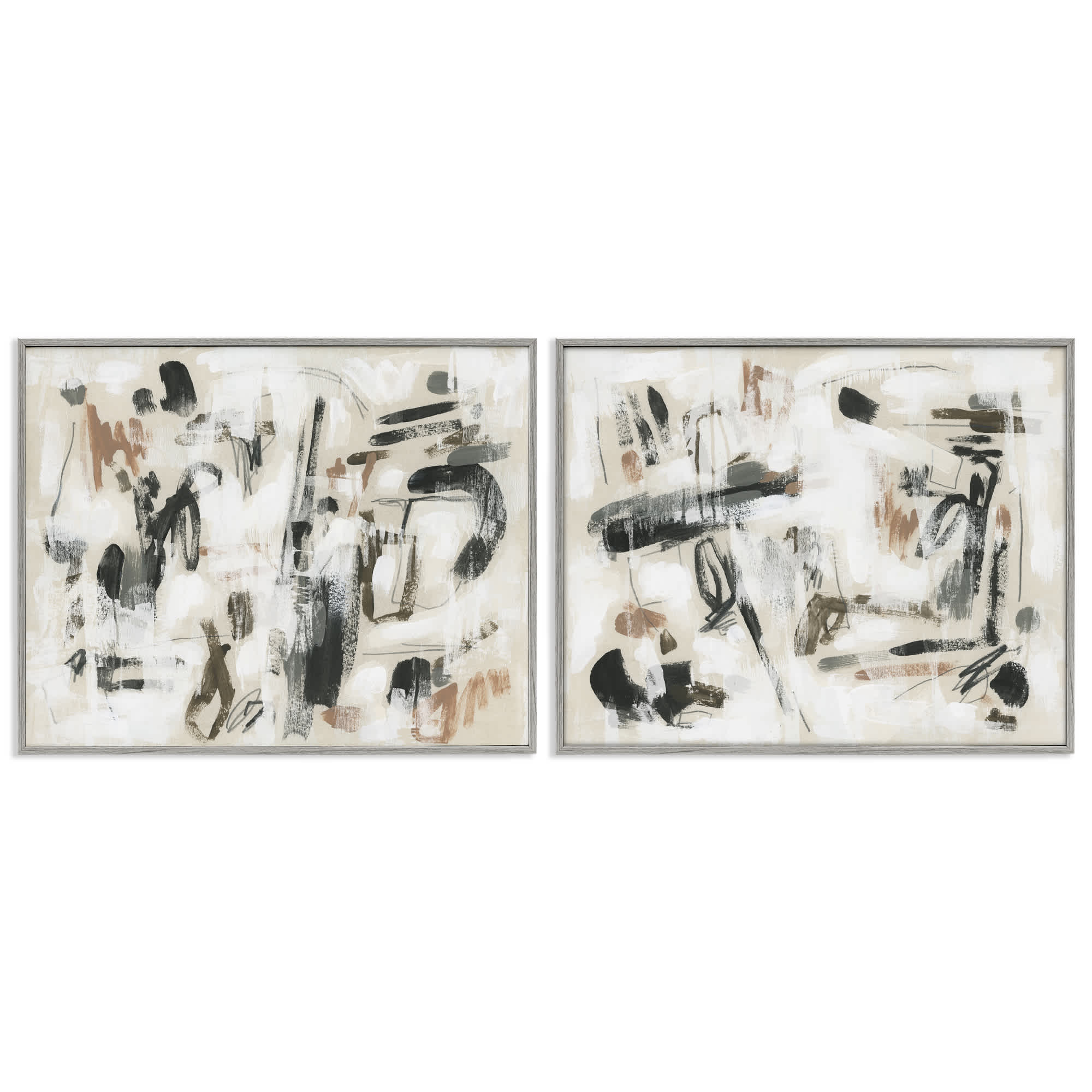 Stupell Industries B2-764-GFF-2PC-24X30 Neutral Earth Tones Abstraction 2 Piece Gray Framed Giclee Art Set By June Erica Vess 30 x 24