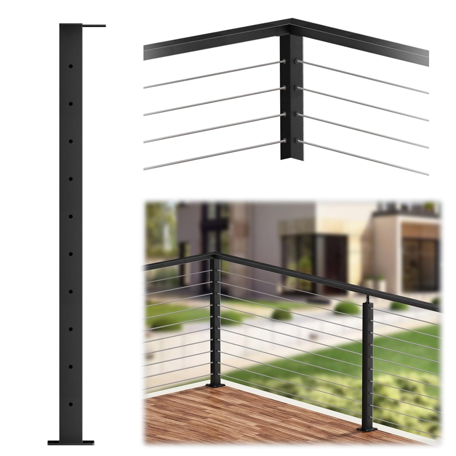 LOVMOR 36 inch H Black Cable Railing Corner Post Mount Cable Railing System Kit Indoor Outdoor #SF-R-LZGJ-1