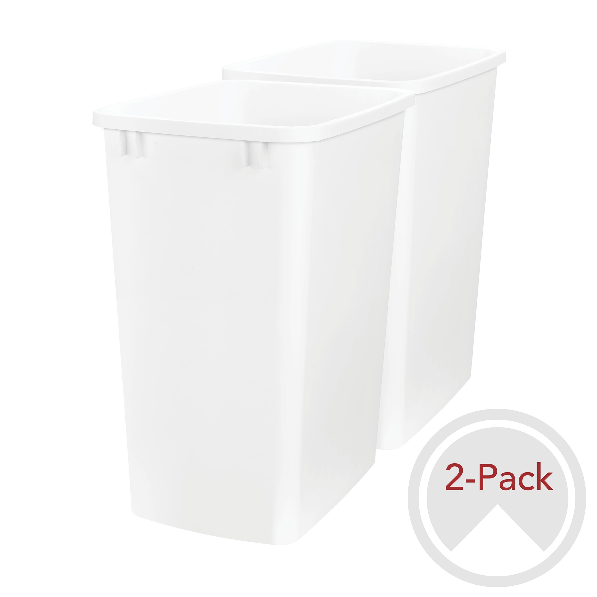 Rev-A-Shelf 397913 35 Quart White - 2 Pack Plastic Indoor Kitchen Lidless Trash Can