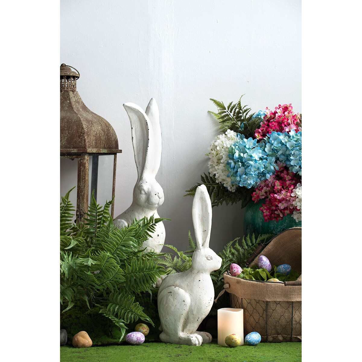 Bunny Rabbit Statue Brushed Porcelain Garden Home Decor Easter 