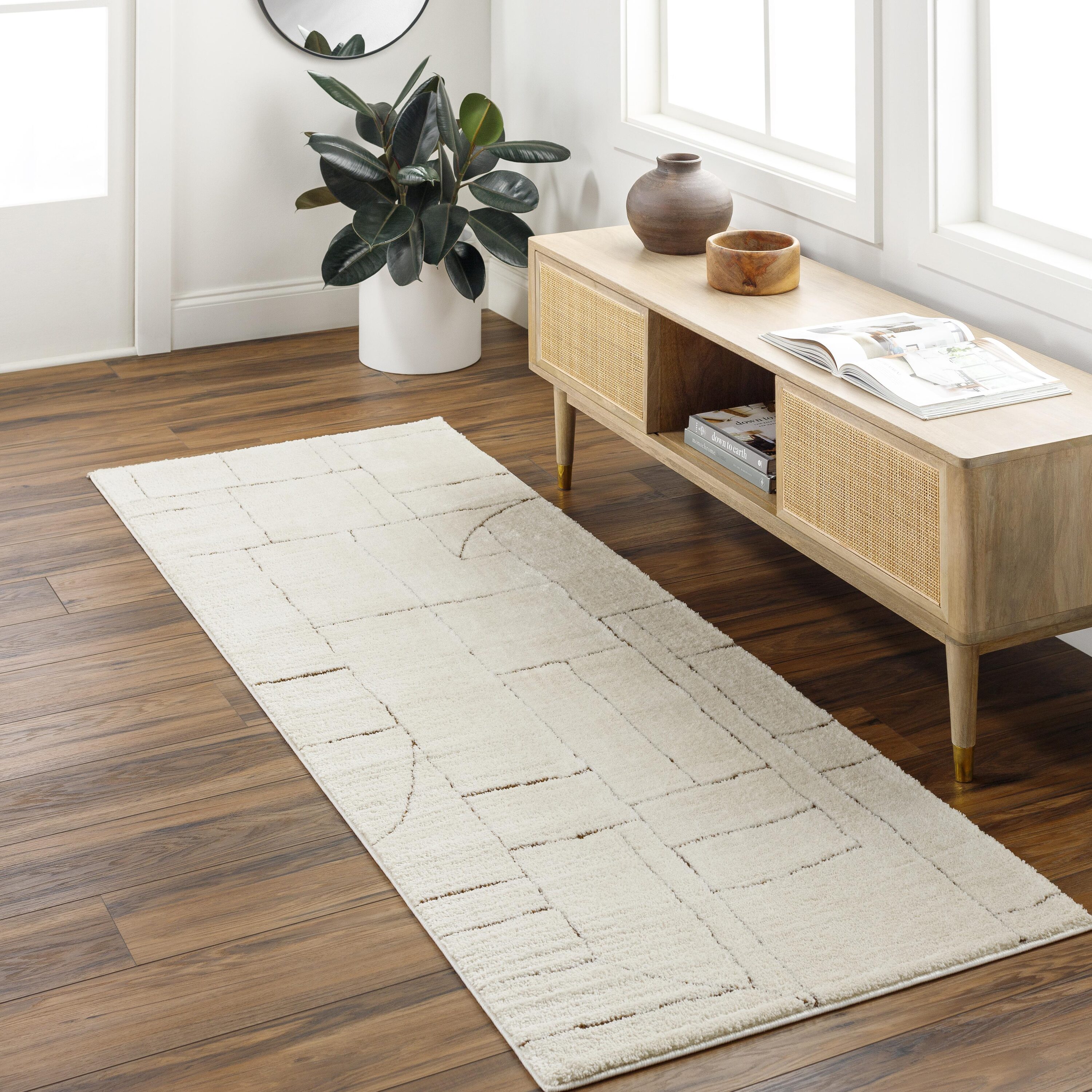 Livabliss FEU2308-2773 Freud 2 x 7 (ft) Polyester Brown Rectangular Indoor Geometric Global Runner rug